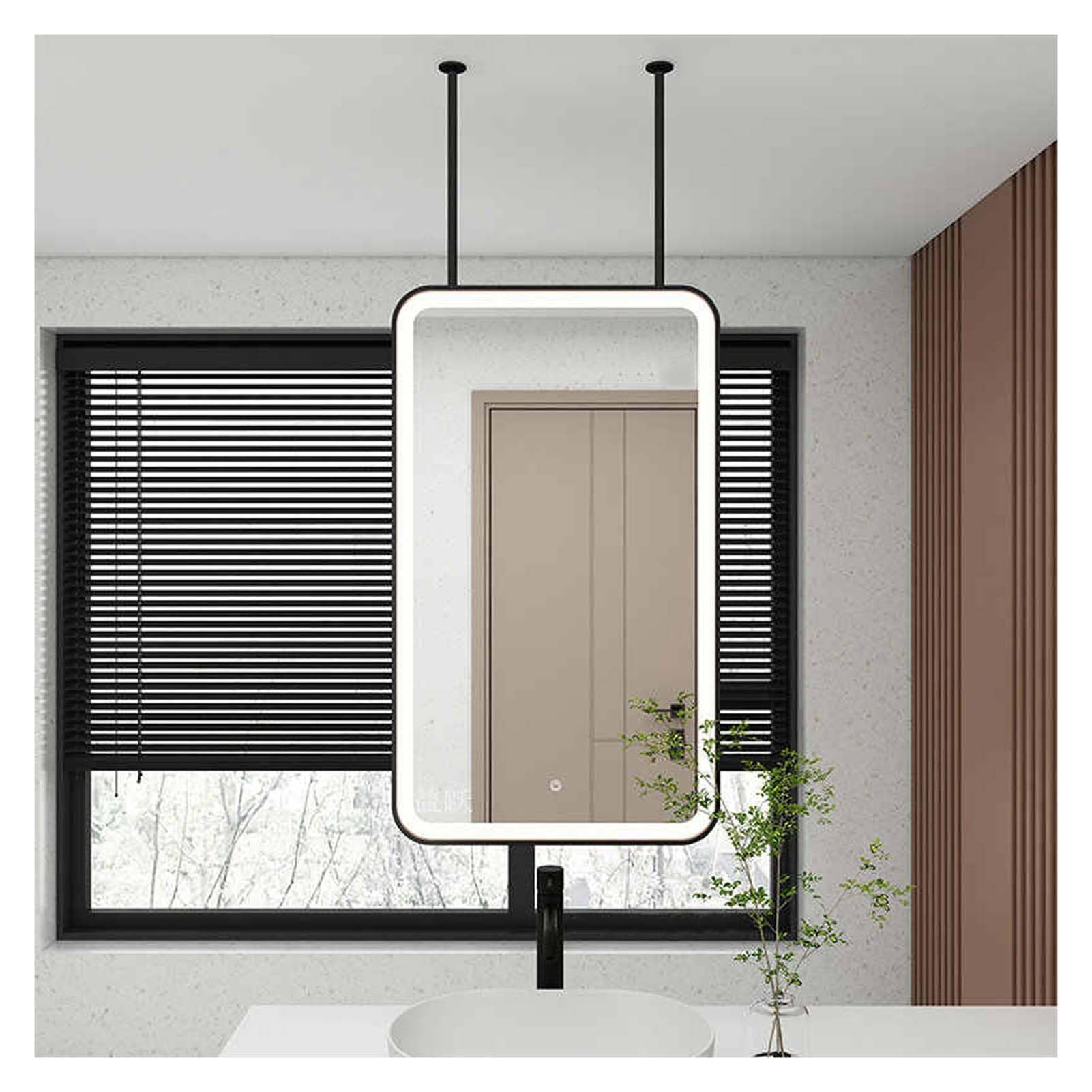 FGXHHS Rectangular Ceiling Hanging Mirror Bathroom With LED Light, Suspended Large Decorative(Black,60x100cm)