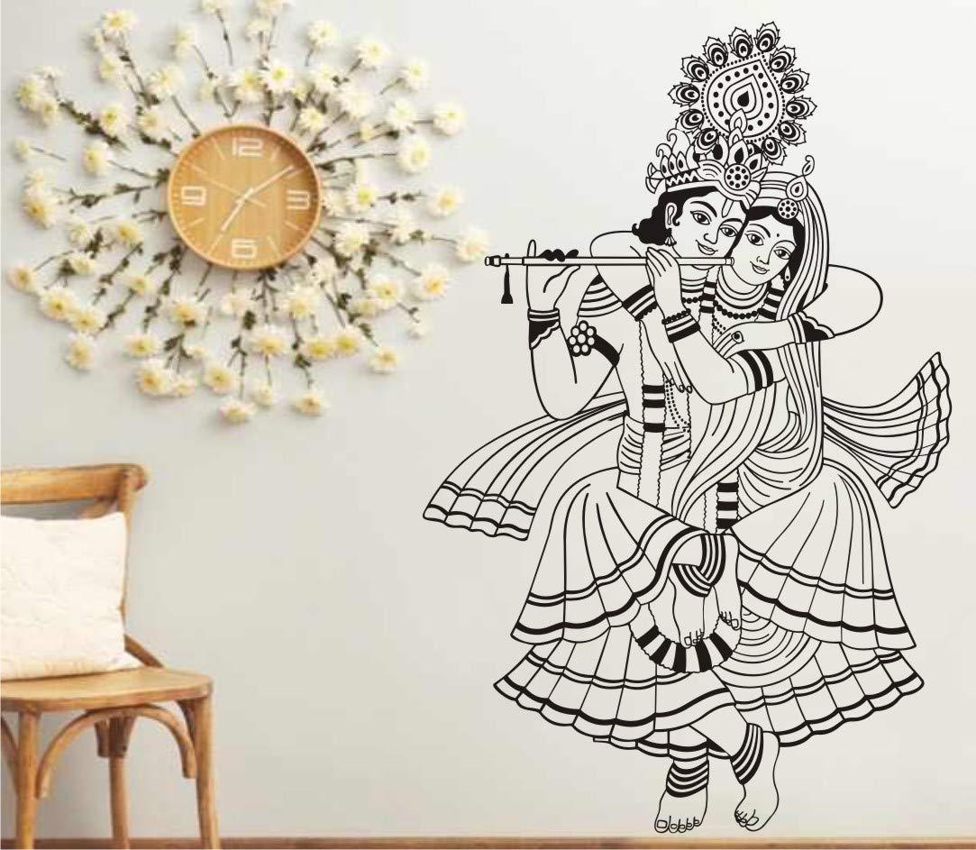 Heaven Decors Radha Krishna Wall Sticker (Vinyl, 59 x90 cm, Black)