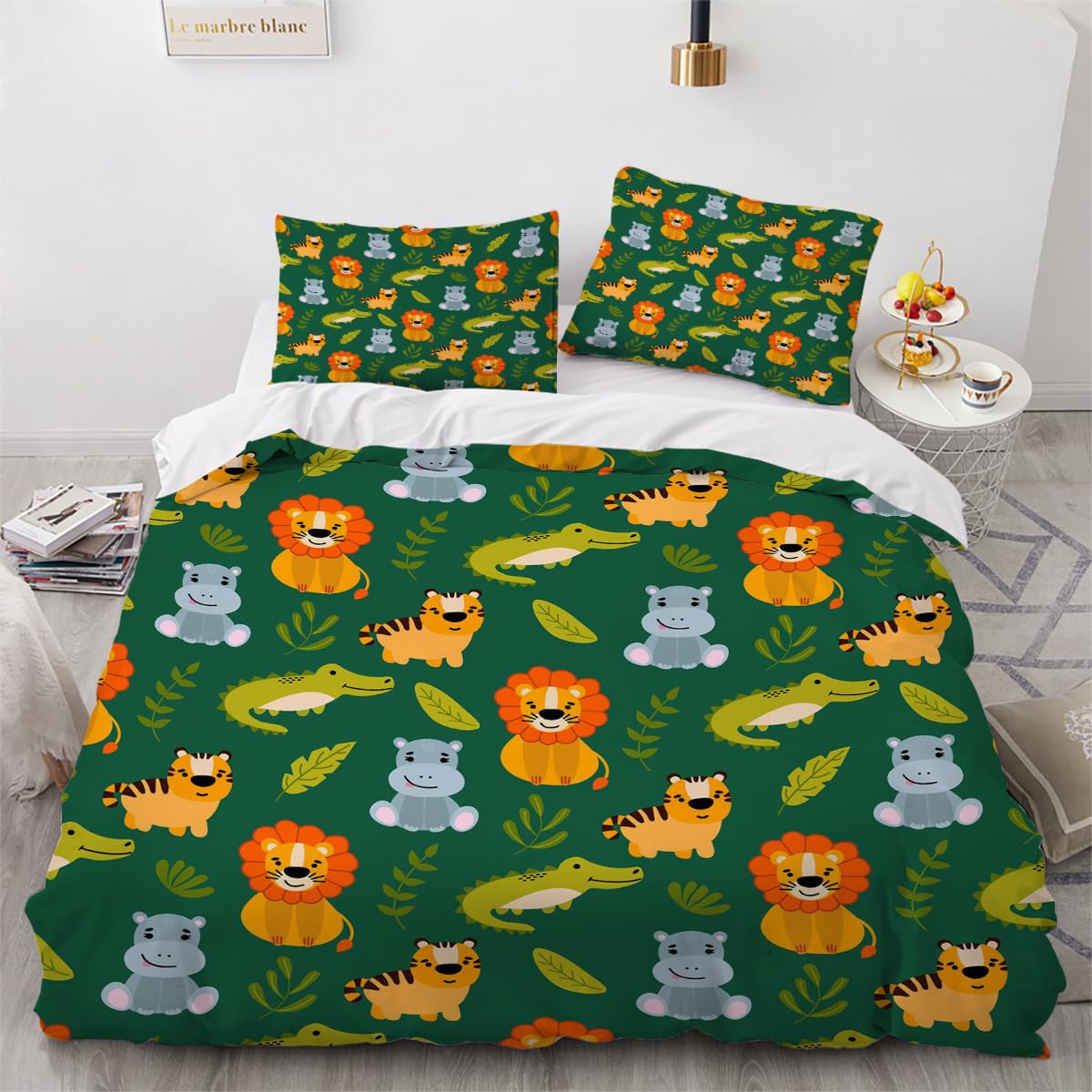 Housse de couette zoo 240x260cm avec 2 taies d'oreiller en microfibre imprimée