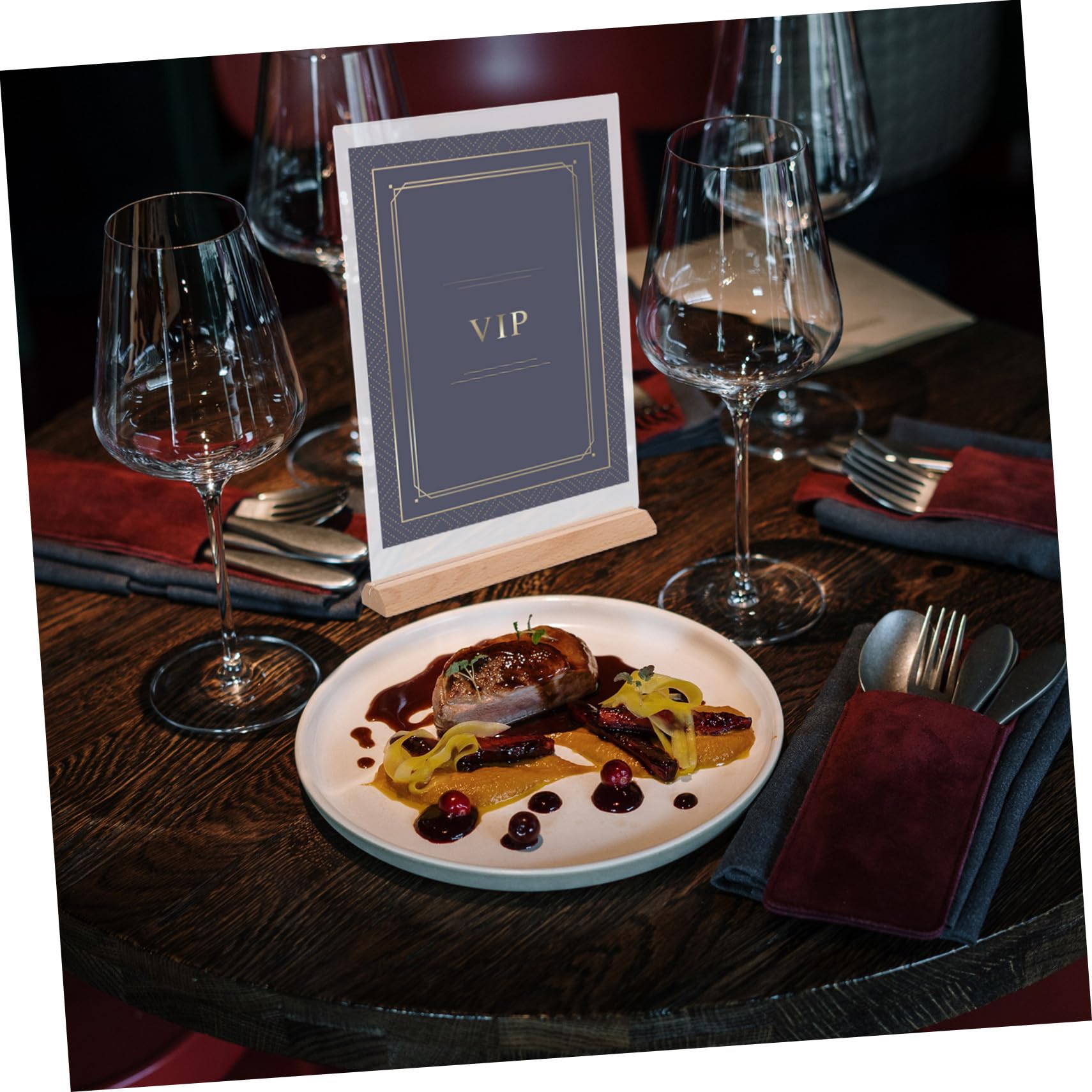 NUOBESTY 2 Szt. Przezroczysty Akrylowy Stojak Tabliczki z Podstawką z Drewna Dwustronny Wyświetlacz Menu Czytelny Stojak Biurko Do Biur Restauracji i Targów