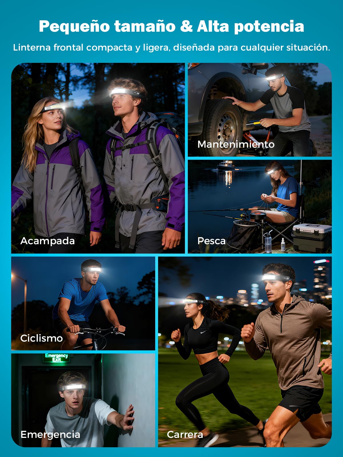 Smiling Shark Linterna Frontal, 2 Piezas Brillante Linternas Cabeza LED Recargable con 4 Haz Ancho & Foco Ajustable Sensor de Movimiento 5 Modos 2400 mAh Lámpara Cabeza para Ciclismo Pesca Camping