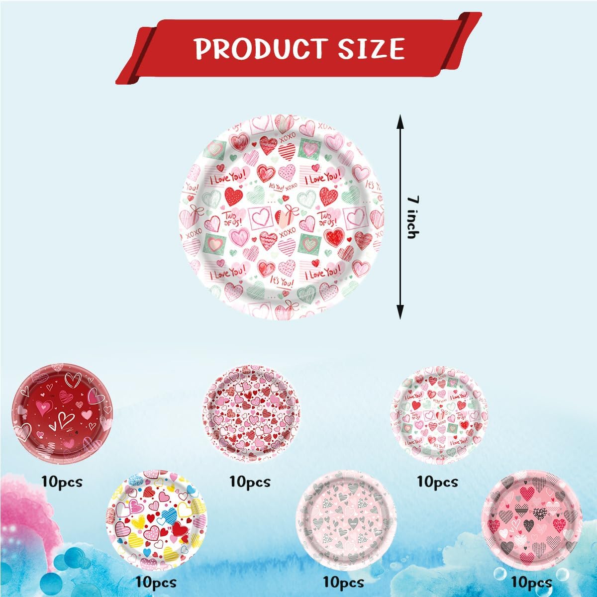 OU RUI 60Pcs Valentine's Day Plates Heart Valentine Paper Plates Valentines Day Party Decorations Galentine's Day Party Tableware