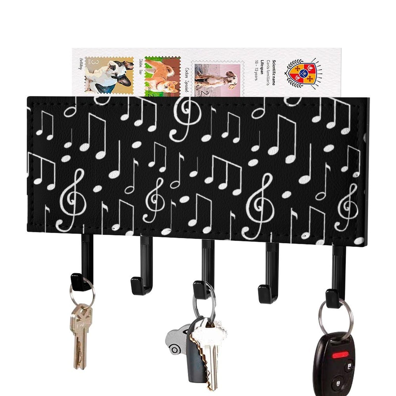 NCLQVJXZKHW Music Notes Notation Sketches Key Holder with 5 Hooks Key Hooks Wall Mounted Key Racks Key Hanger Organiser Shelf