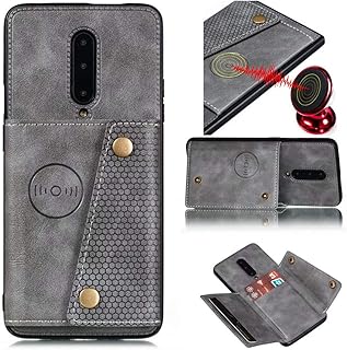 Ranyi OnePlus 7 Pro Case, Wallet Cover with Credit Card Holder Slots Kickstand [Fits Magnetic Car Mount] PU Leather Double Buckle Wallet Purse Protective Case for OnePlus 7 Pro (2019), Gray
