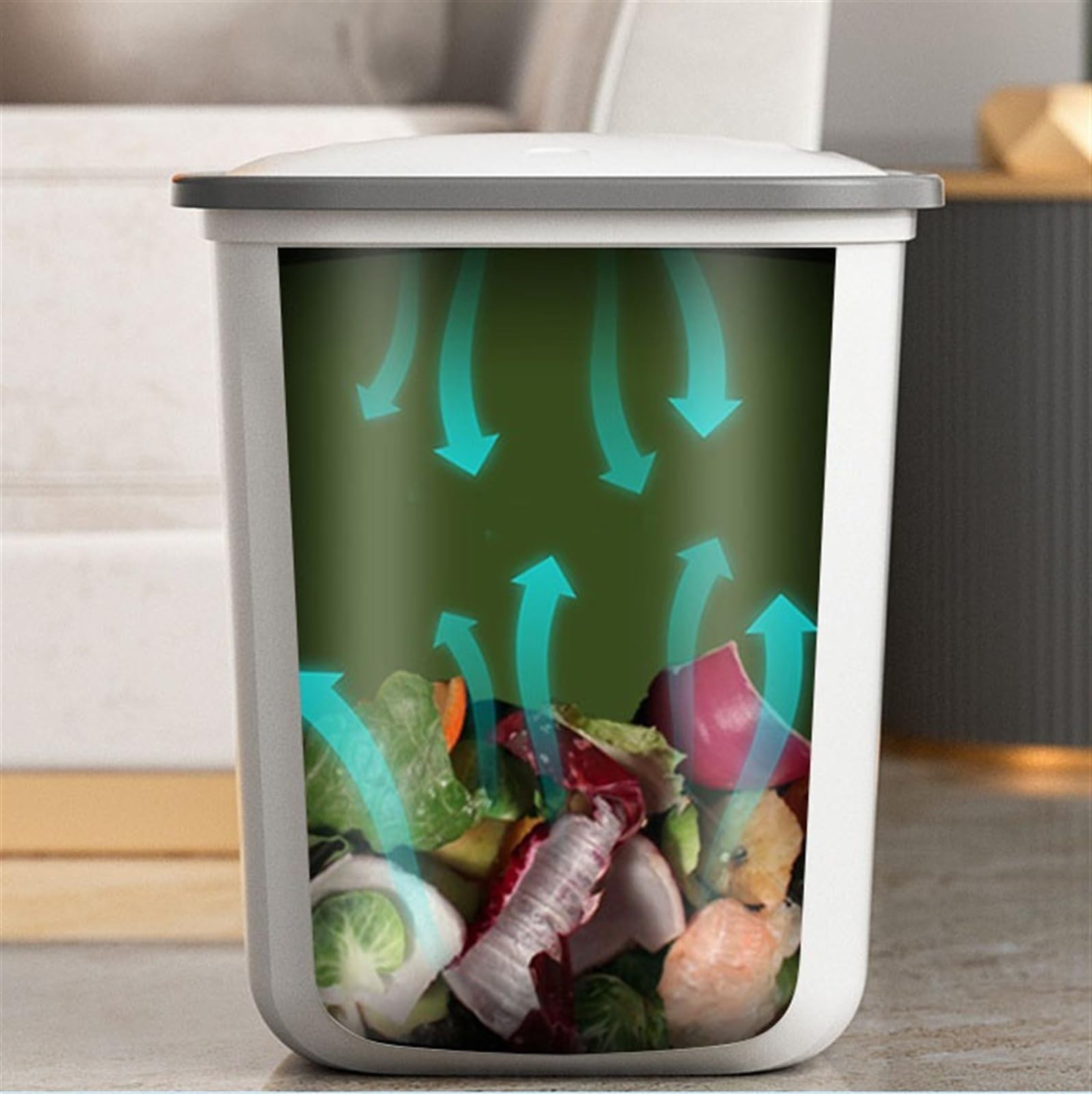 Pogrubiony plastikowy kosz na śmieci, kosz na śmieci, kwadratowy kosz na śmieci z pokrywką, z pokrywką typu wciskanego do domu, łazienki, toalety, kuchni (biały)
