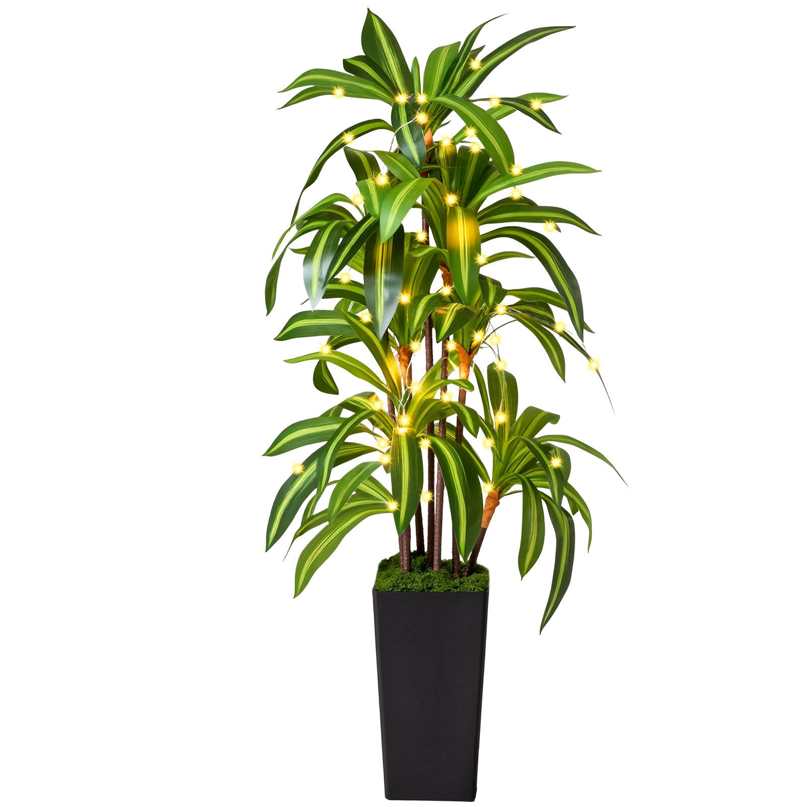 Artificial Dracaena Tree 5FT, Fake Plants with Black Tall Planter - Fake Tree Tall Faux Plants Indoor Floor Plant with Moss - Artificial Plants Indoor for Office Living Room Home Decor