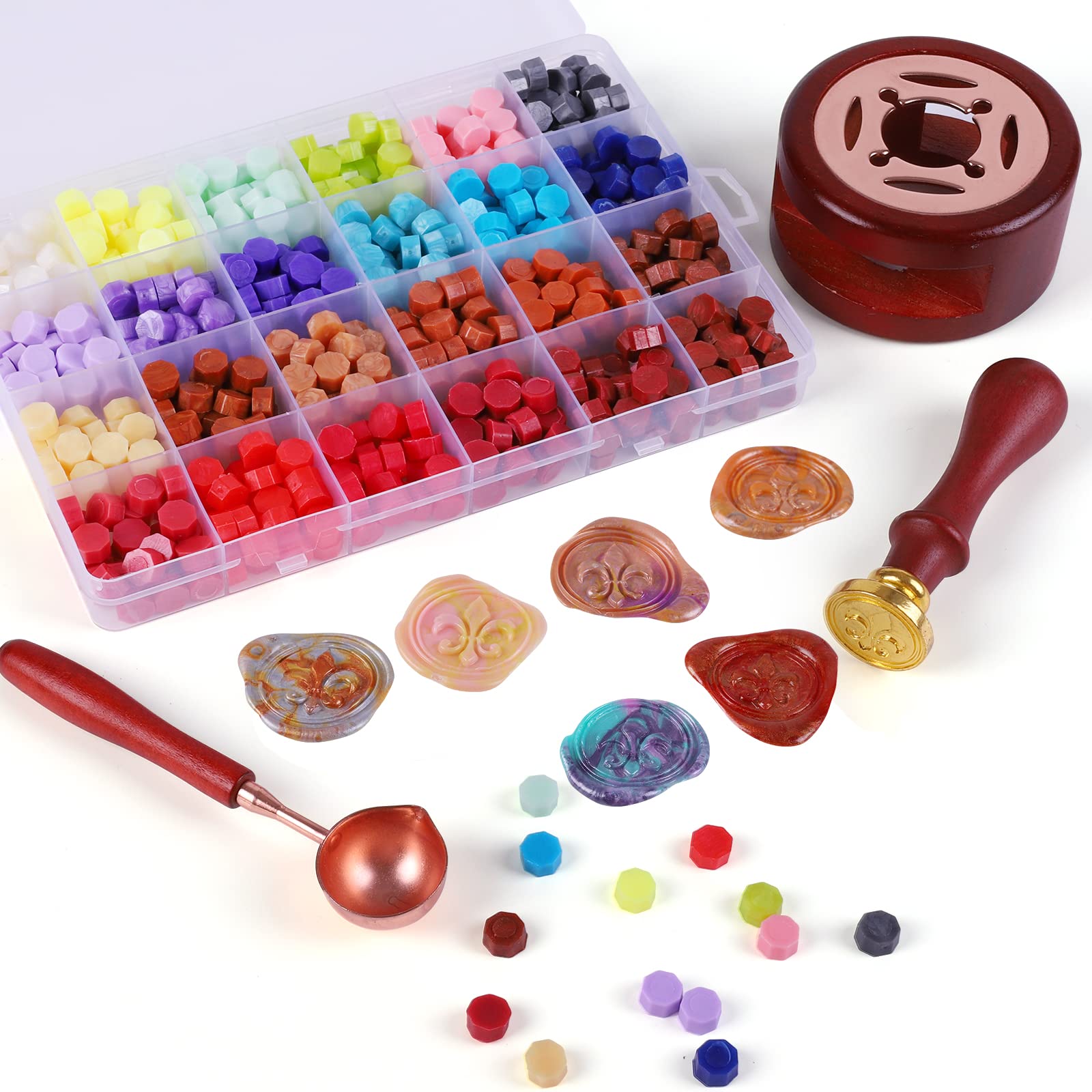 Kit Ceralacca 24 Colori Rihsay - 620 Pezzi Con Timbro, Scaldacera E Cucchiaio Per Sigilli - Foto 7
