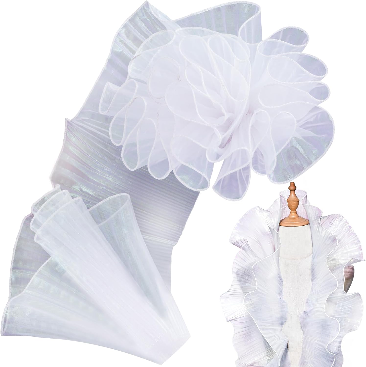 5 Yards Gradient Purple Ruffle Trim, Pleated Ruffle Fabric, Organza Ruffles Lace Fabric, Jellyfish Costume for Sewing, Dress, Costume, Bag, Cake Decor Trimming Craft (1 Pcs)