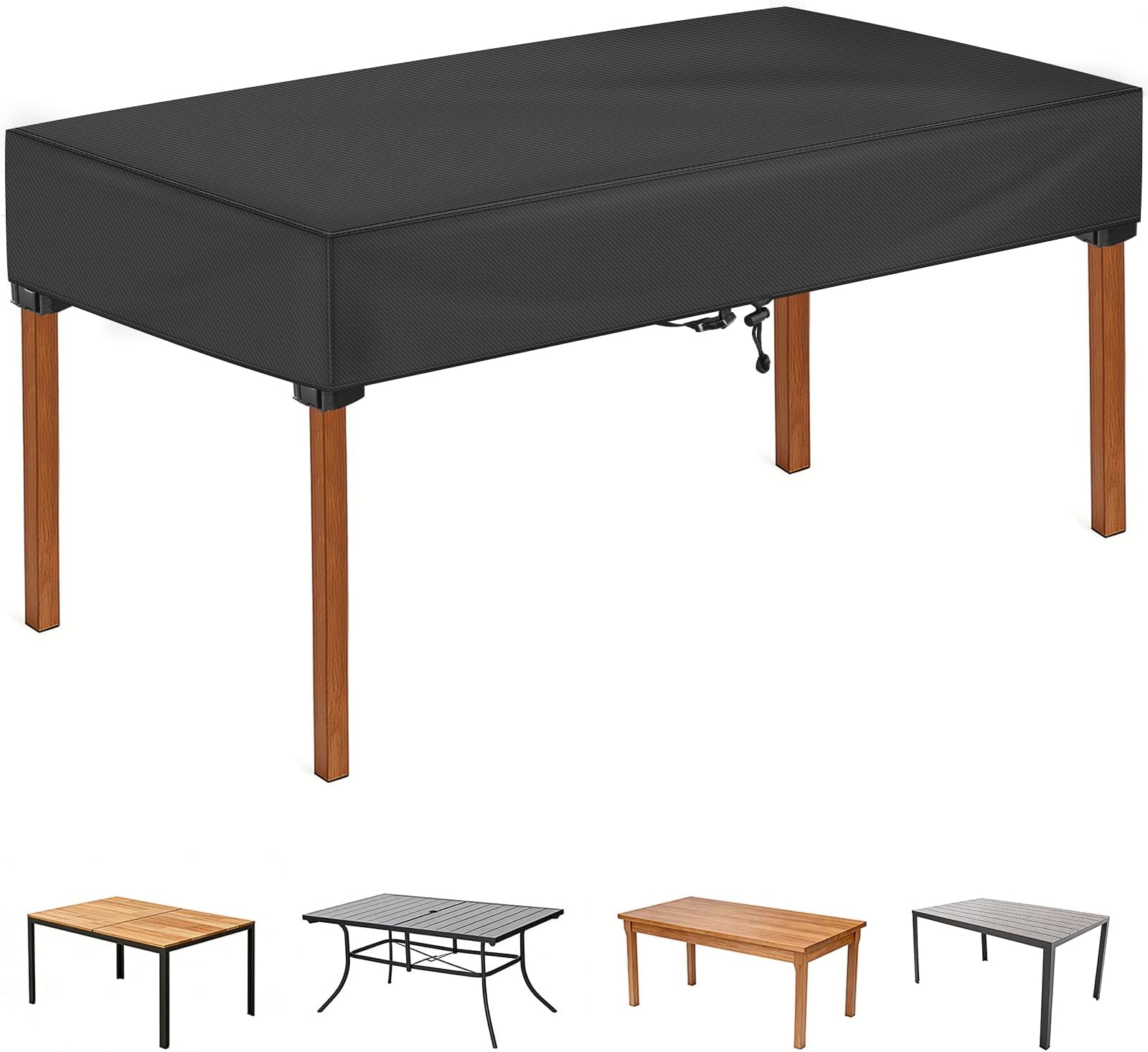 Rectangular Outdoor Table Covers Waterproof, Anti-UV Patio Table Cover for Outdoor Furniture, Windproof Outside Dining Table Cover, Patio Furniture Cover 60" L x 38" W x 6" H