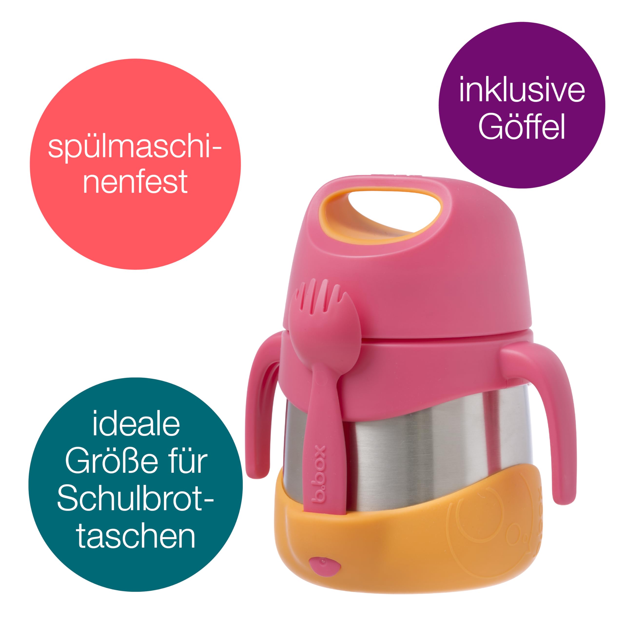 b.box Thermos für Lebensmittel und Heiß, isoliert, für Kinder, Thermobox für warme Mahlzeiten, Edelstahl, doppelwandig, hält Lebensmittel kühl oder warm, 335 ml