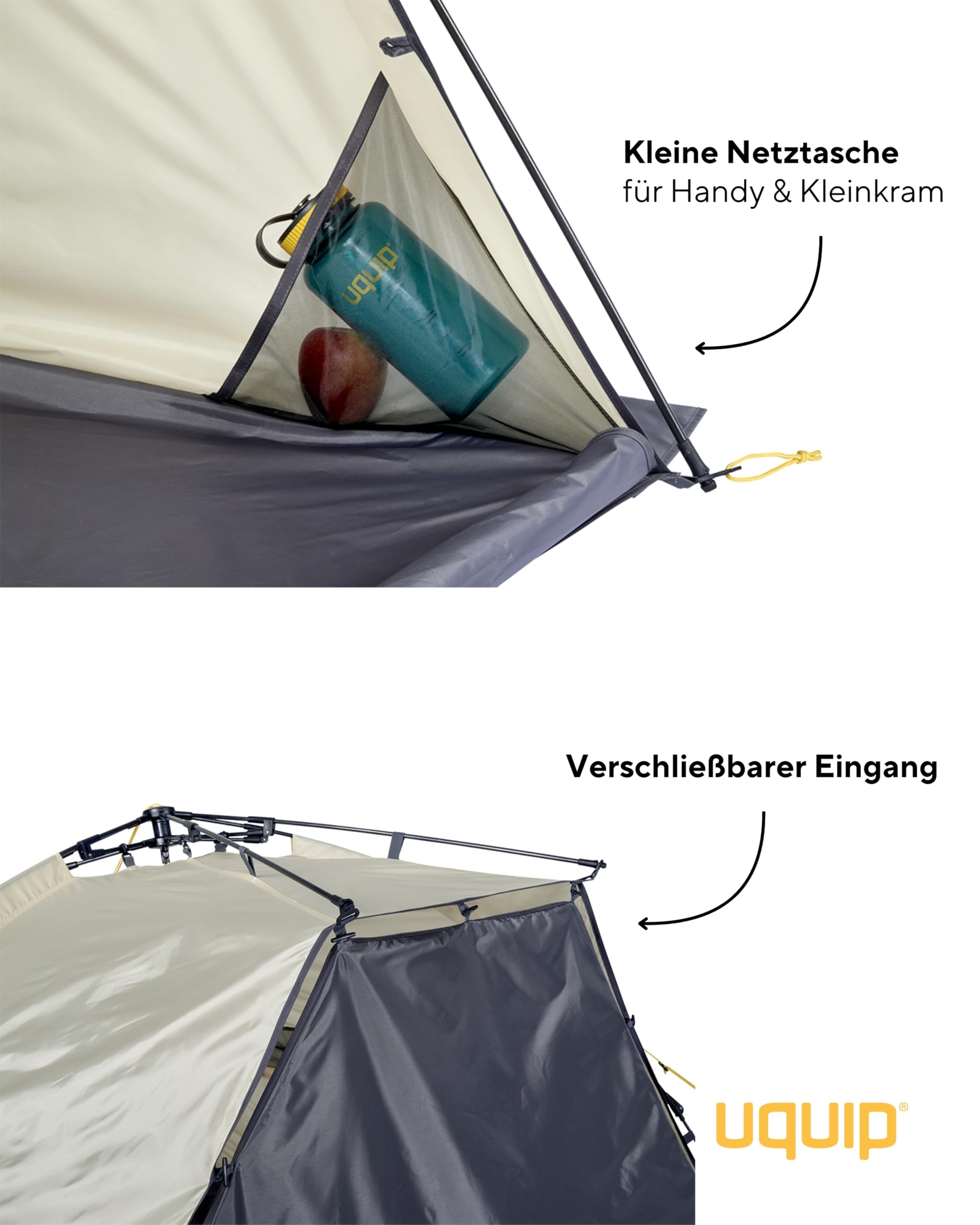 Uquip Strandmuschel Speedy XL Boulder I 170 x 115 x 230 cm I UPF 50+ Strandzelt zum Schutz vor Sonne, Wind & Regen I tragbares Beach Zelt mit Quick-Up System I ideal für Strand, Camping & Picknick