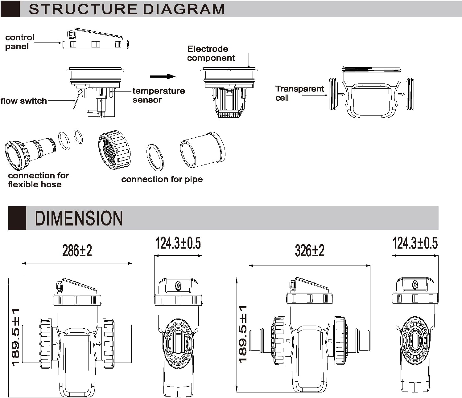 CS20 Salt Chlorinator 20g/h Chlorine Output for 11000-23000Gallons Pools with Self Cleaning Low Salt Alarm 100-240V