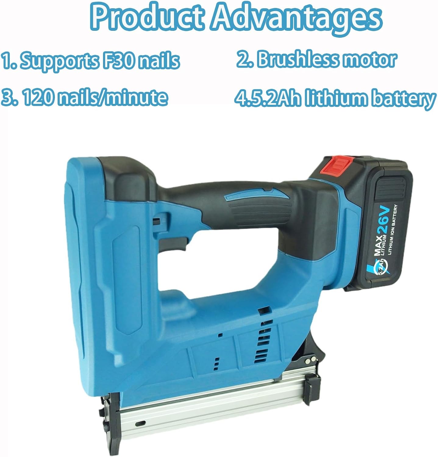 Cordless Nail Gun, Electric Stapler with 5.2Ah Lithium Battery, Number of Staples: 100, Speed: 120 Nails/min, Nail Specifications: F10~30, for Upholstery