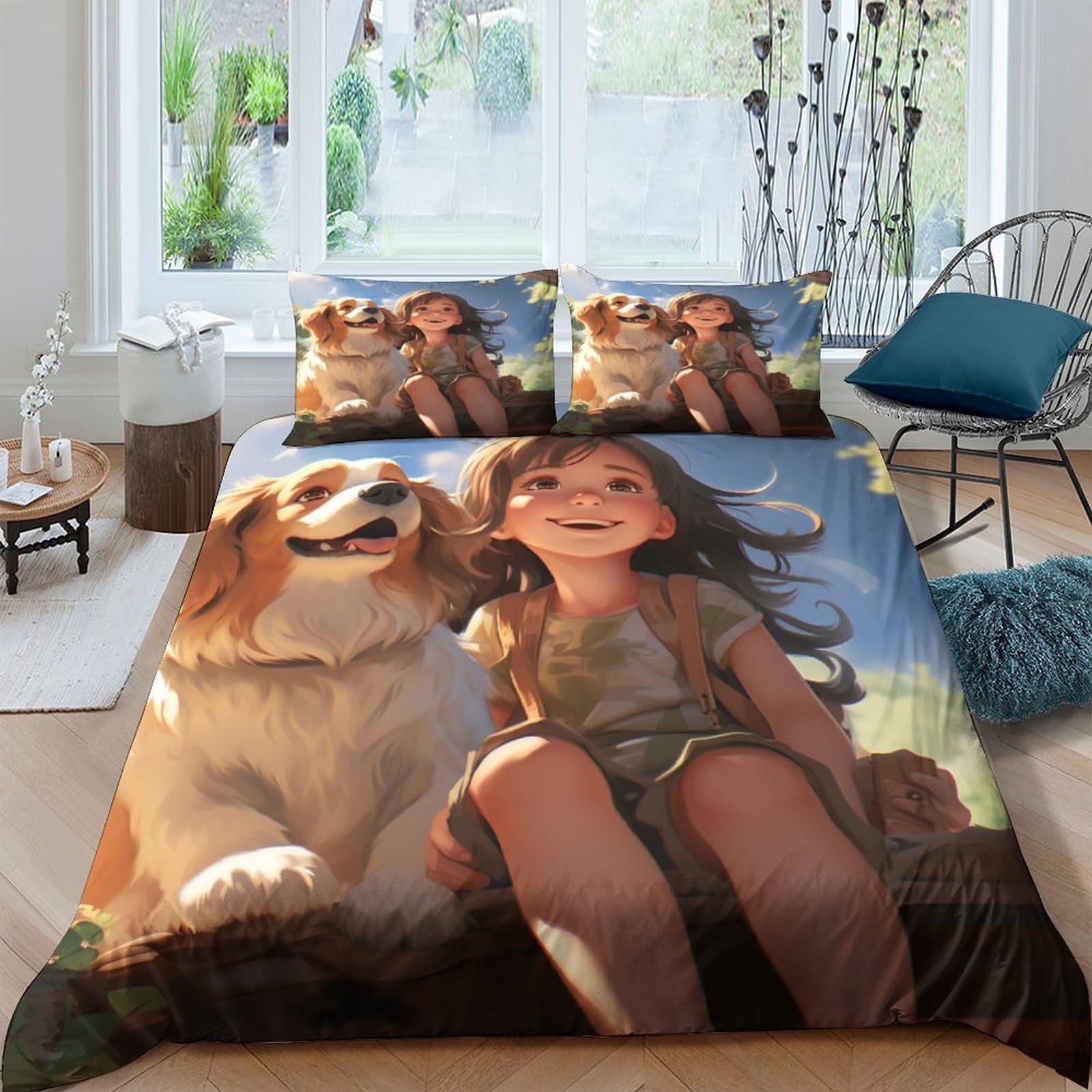 Housse de couette 200x200cm animaux 3 pièces avec taies d'oreiller super douce double