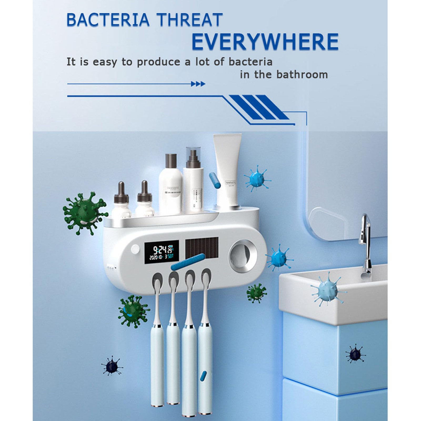 Dispensador de Pasta de Dientes montado en la Pared, esterilizador de Cepillo de Dientes Inteligente con Pantalla LED, Soporte para Cepillo de Dientes, Organizador de baño, Accesorios,A