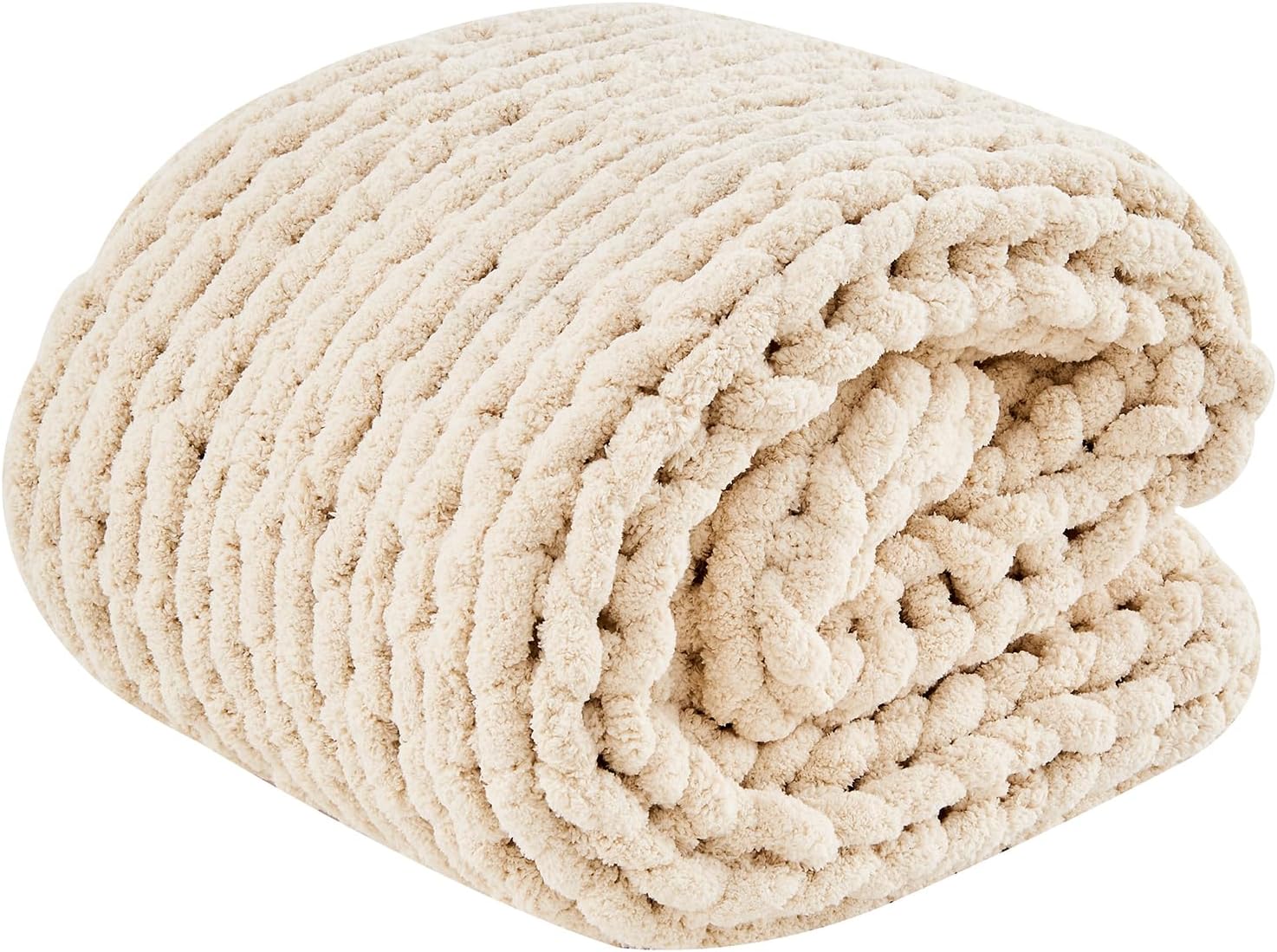 Chunky Knit Crochet Blanket - Thick, Suitable for Sofa, Bed & Home Decoration (Beige, 50in*60in)