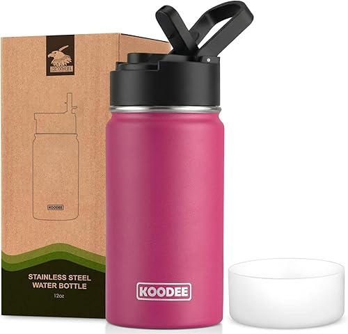 Miniatura 66 de koodee Botella de agua de 16 onzas de acero inoxidable de doble pared aislada al vacío, botella de agua de boca ancha con tapa de popote a prueba de