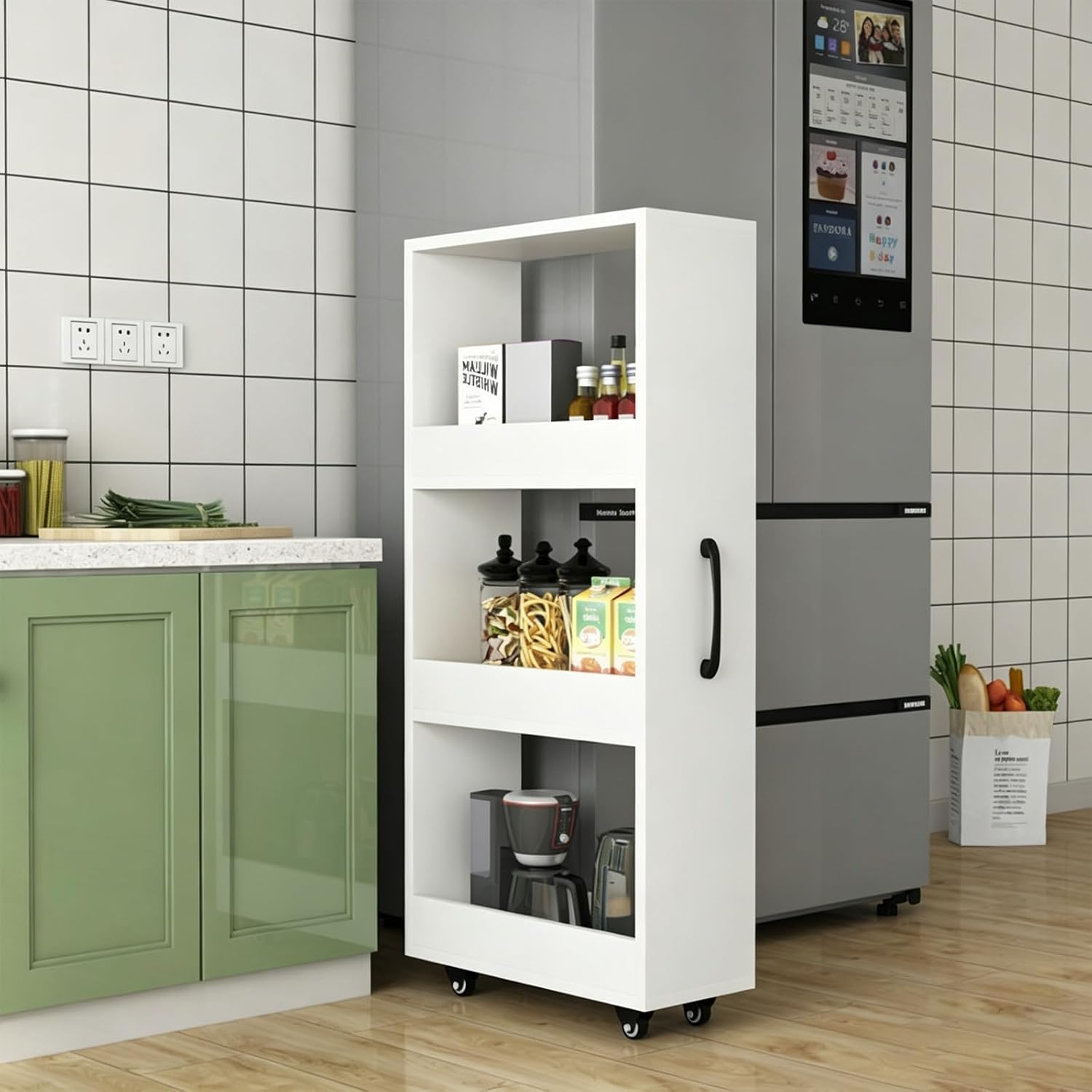 Slim Storage Cart with Wheels, Narrow Rolling Organizer for Kitchen Bathroom, Reinforced Frame & Quiet Casters, Fits 7.9/9.8 inch Gaps(A,47.2x7.9x17.7″ Double Side Baffle)