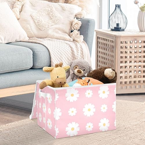 Miniatura 5 de Chamomile-white-flowers-print Large Foldable Storage Bin with Lid, Fabric Storage Boxes with Handles, for Shelves Closet Home Bedroom Office.