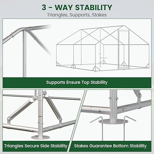 Miniatura 7 de Gallinero de metal grande con tela de corral de pollo y hardware, luz solar, cubierta impermeable y resistente a los rayos UV, jaula para aves de