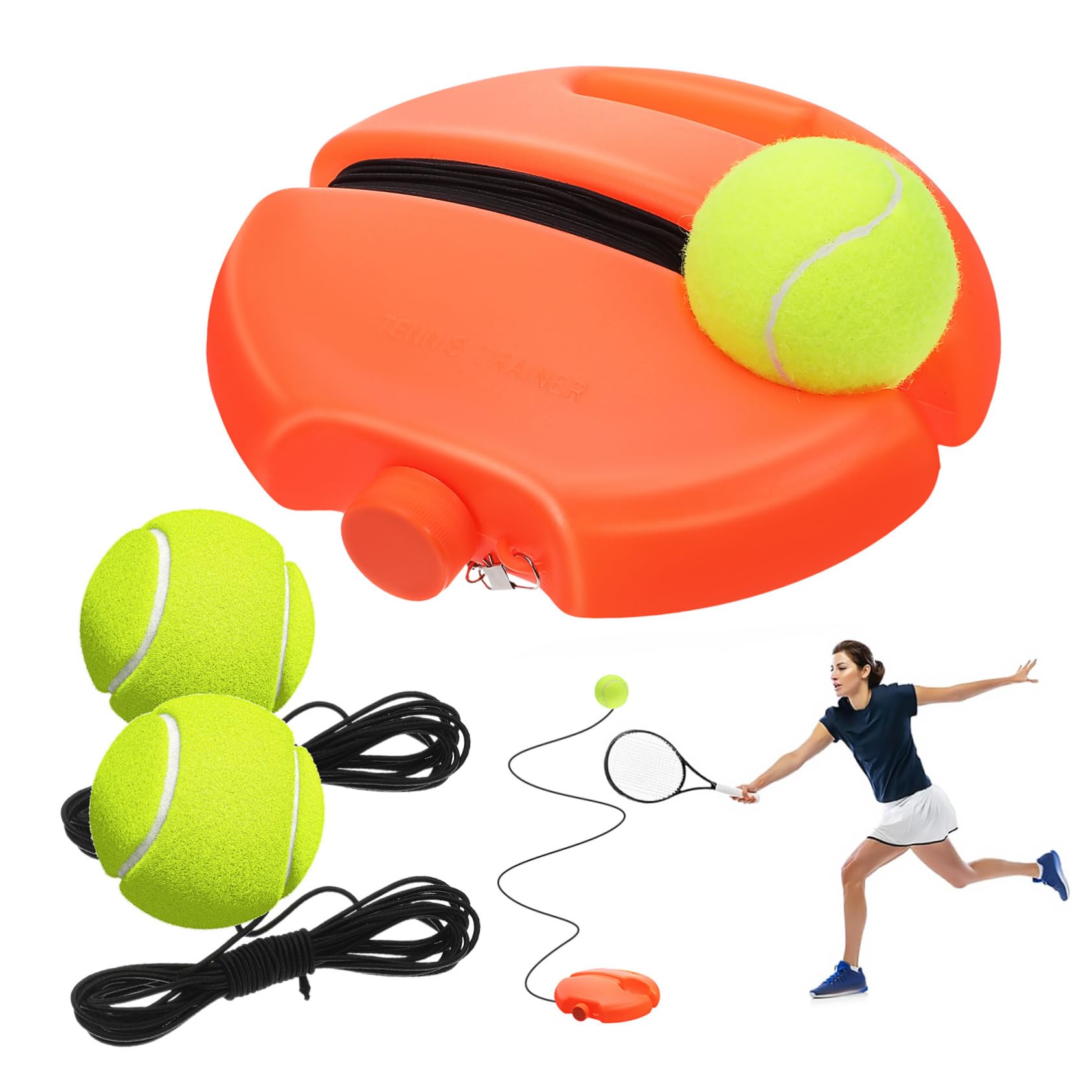 HANABASS Allenatore di Rimbalzo per Tennis Arancione, Set Singolo | Corda Elastica, Base in Plastica, Allenamento in Solitaria, per Principianti, Portatile