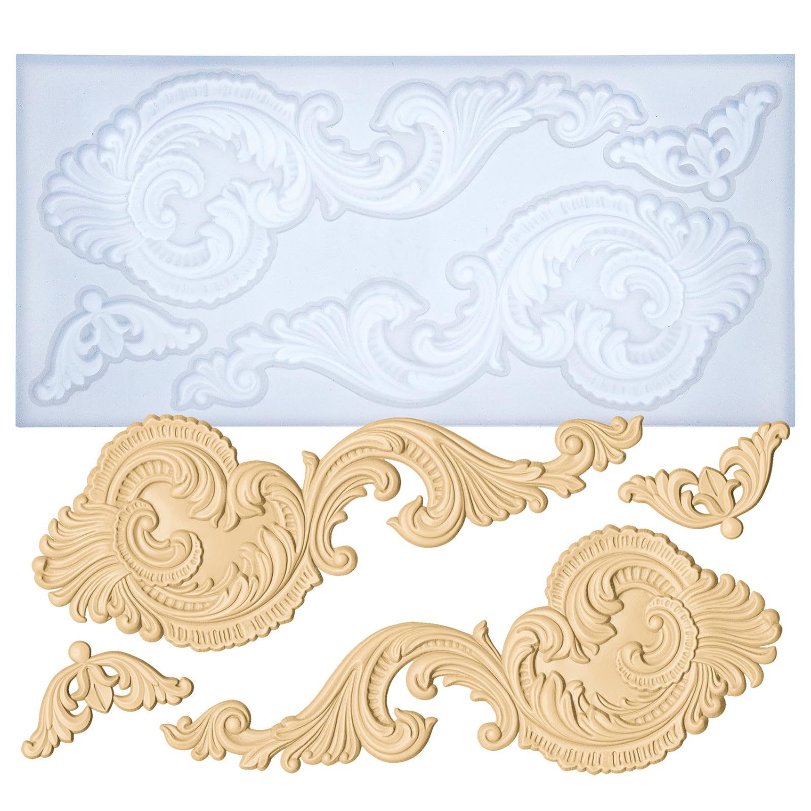 Art Molds for Polyclay Air Dry Clay Plaster Epoxy Resin Fondant Cake Decor Baroque Scrolls