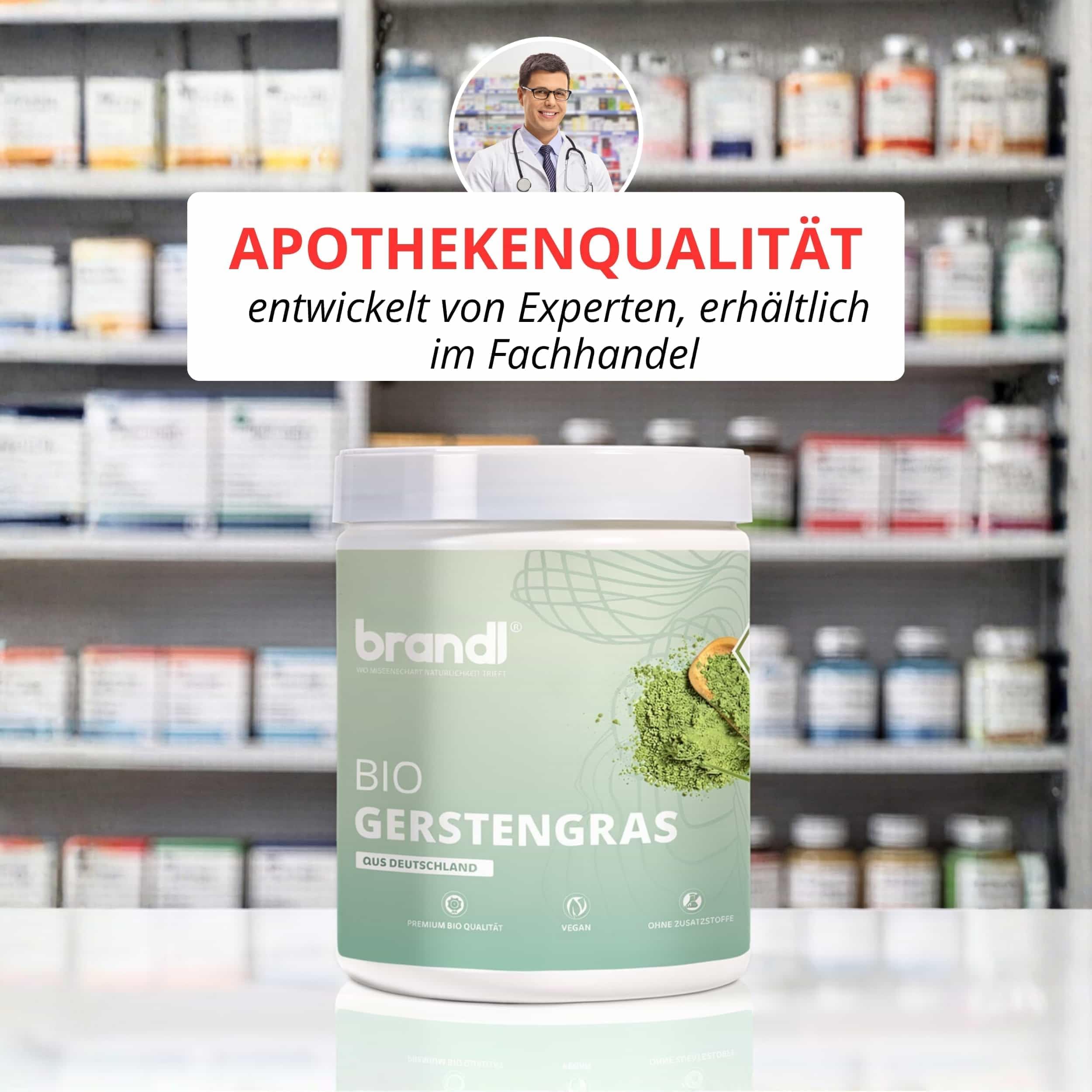Gerstengraspulver BIO - natürliches Gerstengras Premiumqualität - optimal für Sportler, Rohkost-Qualität aus Bayern und abgefüllt in Deutschland, laborgeprüft - 500g Bio Gerstengras Pulver by brandl®