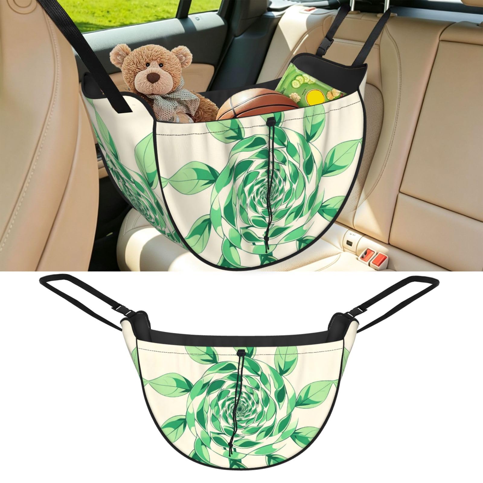 Cntdbu Black Leaf Pattern Car Seat Organizer-Backseat Storage Bag For Travel