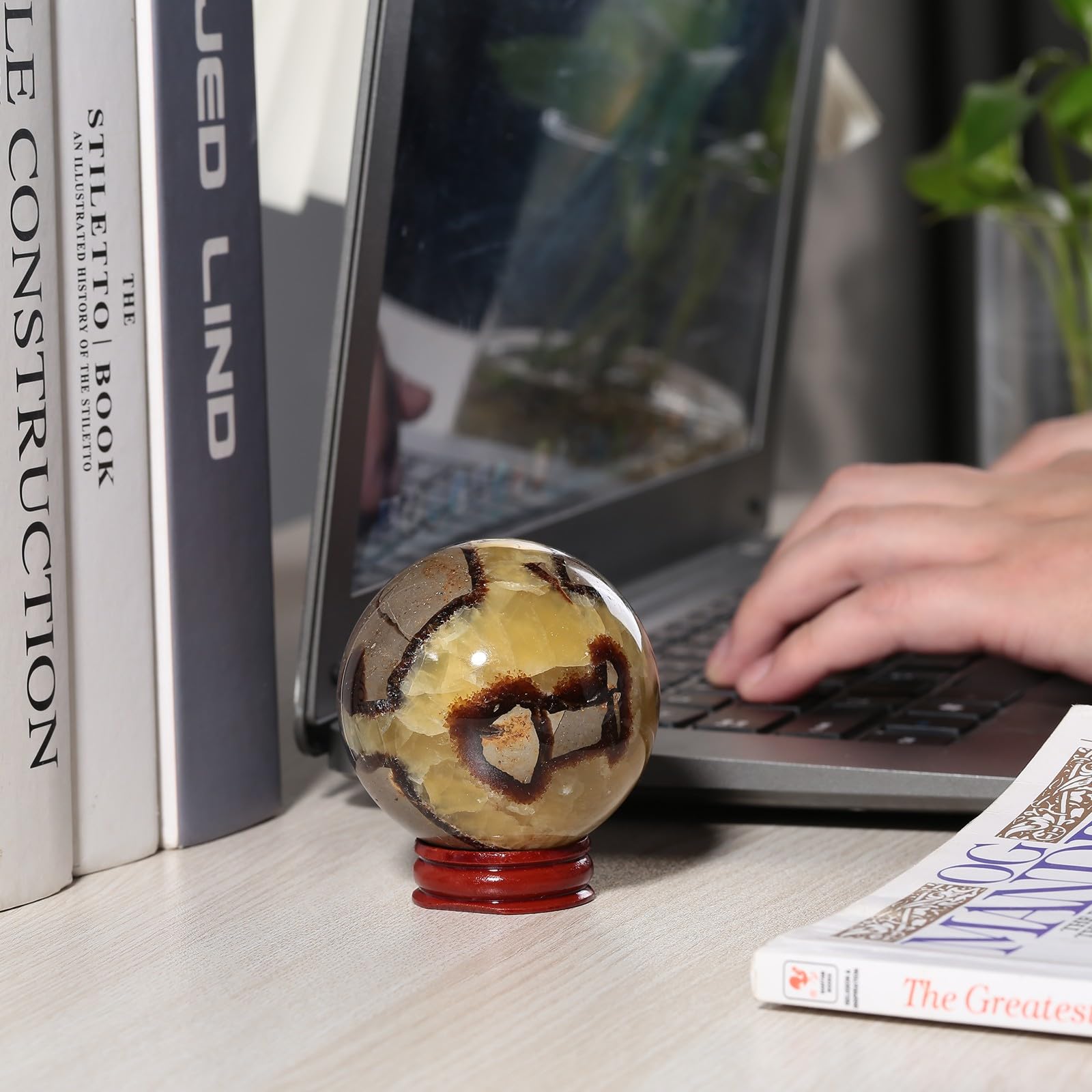 KYEYGWO Natural Septarian Dragon Stone Crystal Ball Ornament with Stand - Image 4