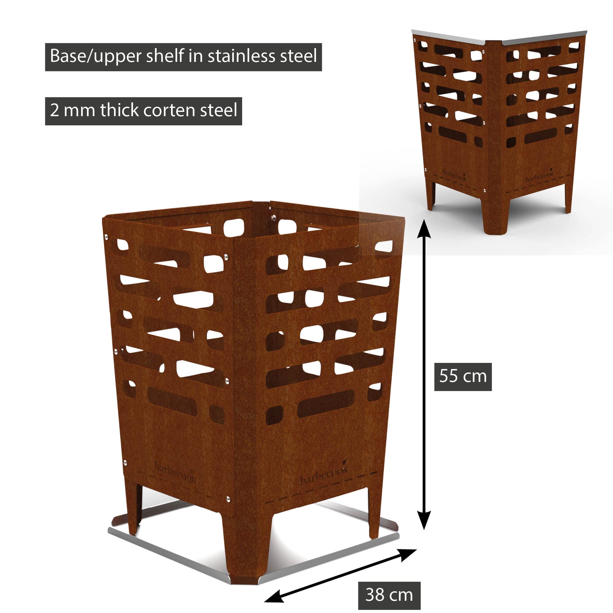 Barbecook brasero Jill en Acero corten, brasero de Exterior, 38x38x55cm