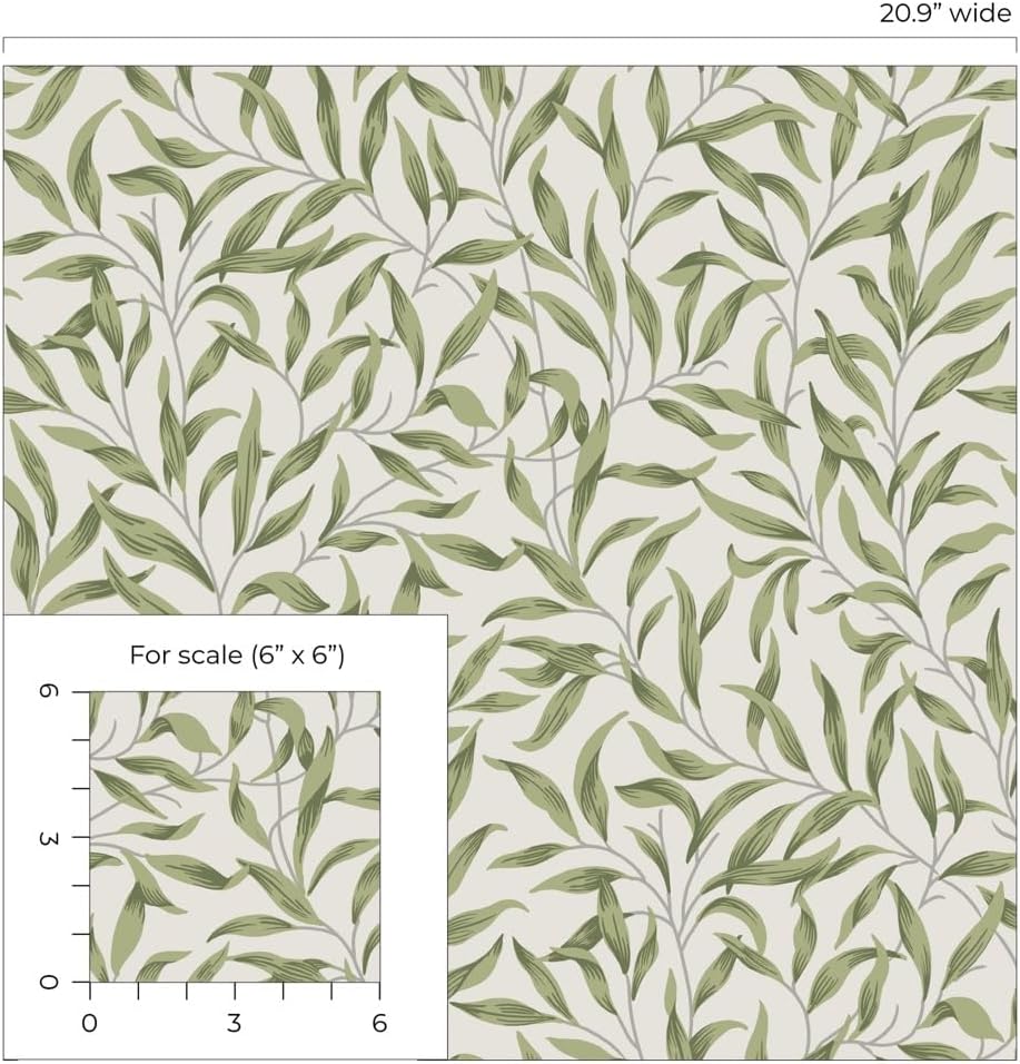NextWall Seabrook Designs Willow Trail Vintage Prepasted Wallpaper (Sprig Green)