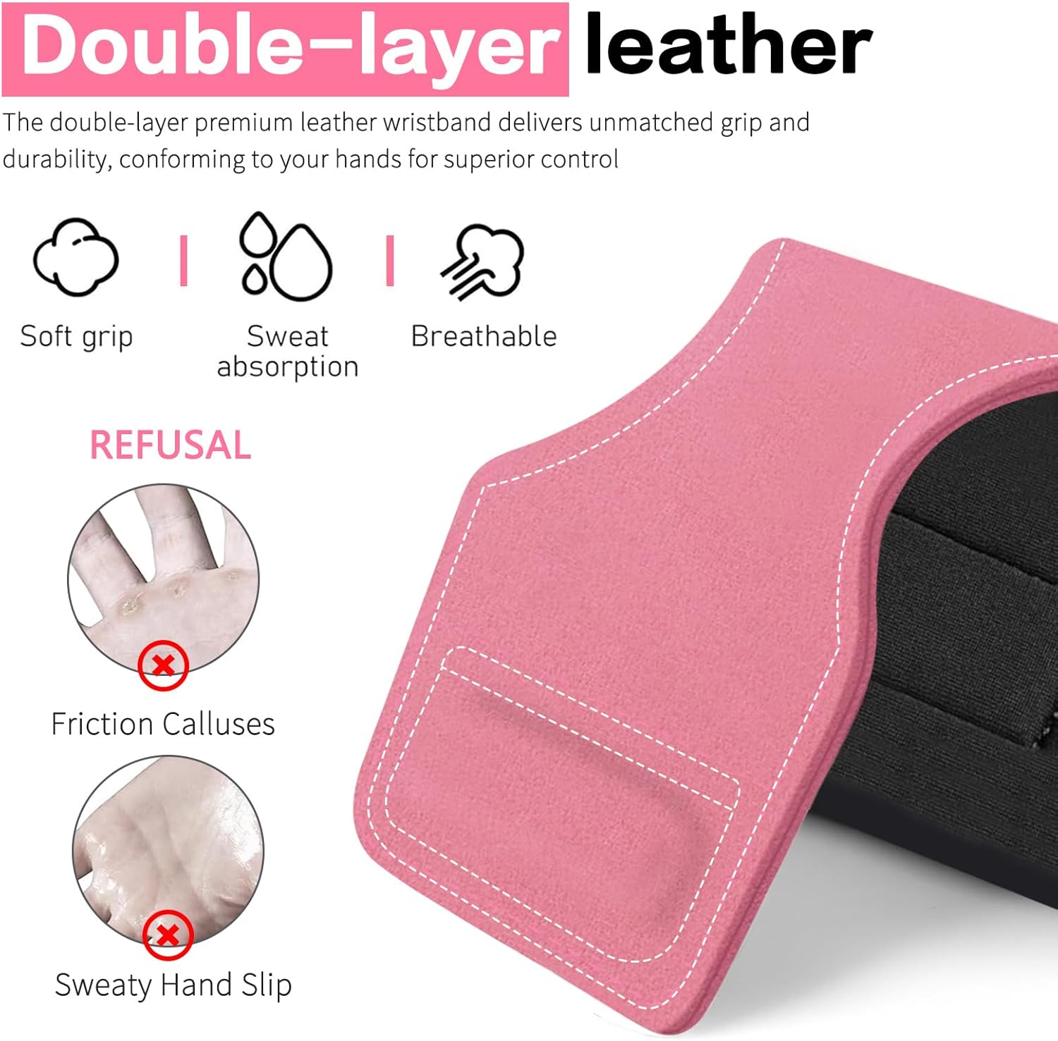 Pilates Bar Kit with Resistance Bands and 1 Pair Pink Double-Layer Leather Weight Lifting Wrist Strap