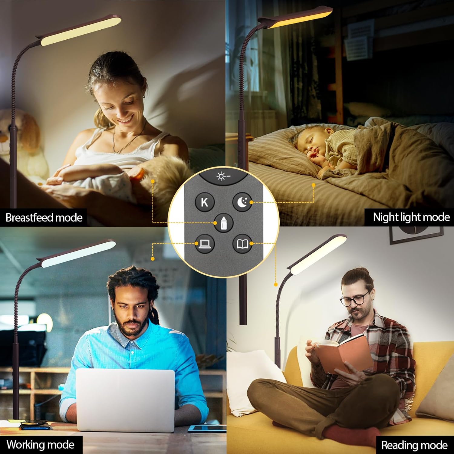 Aisutha LED Floor Lamp, 18W Super Bright Floor Lamp for Living Room, Adjustable Stepless Colors & Brightness Standing Lamp, Eye Caring Reading Light with Remote& Touch Control for Bedroom Office