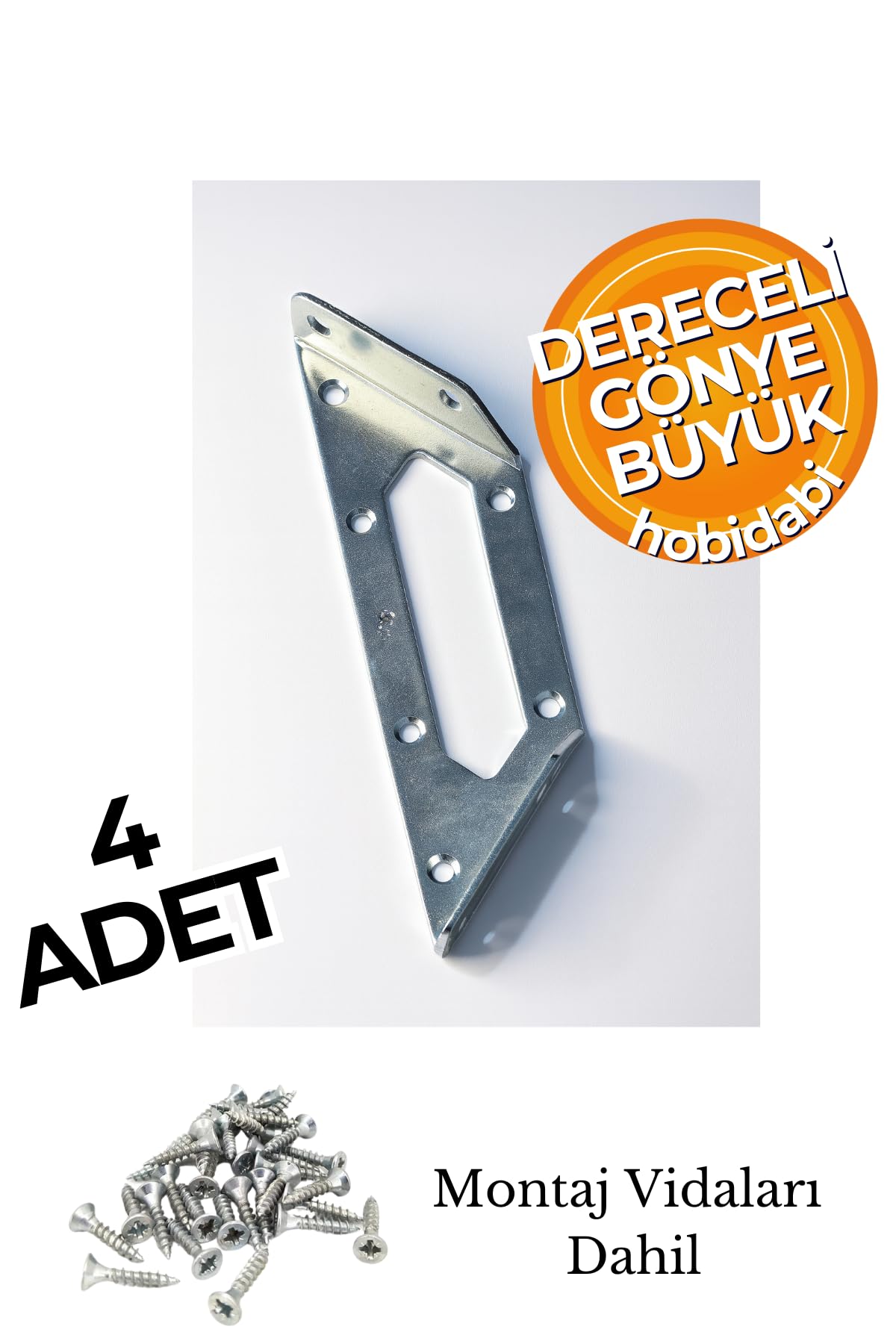 Dereceli Köşe Gönye Büyük Metal Bağlantı Aparatı, 154x62x68 mm, 2 mm Kalınlık, Montaj Vidaları Dahil, 4 Adet
