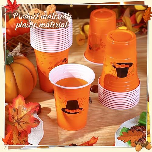 Miniatura 3 de 60 vasos de plástico de Acción de Gracias, vasos desechables para fiesta de otoño, tazas de calabaza y pavo, para decoración de fiestas, suministros
