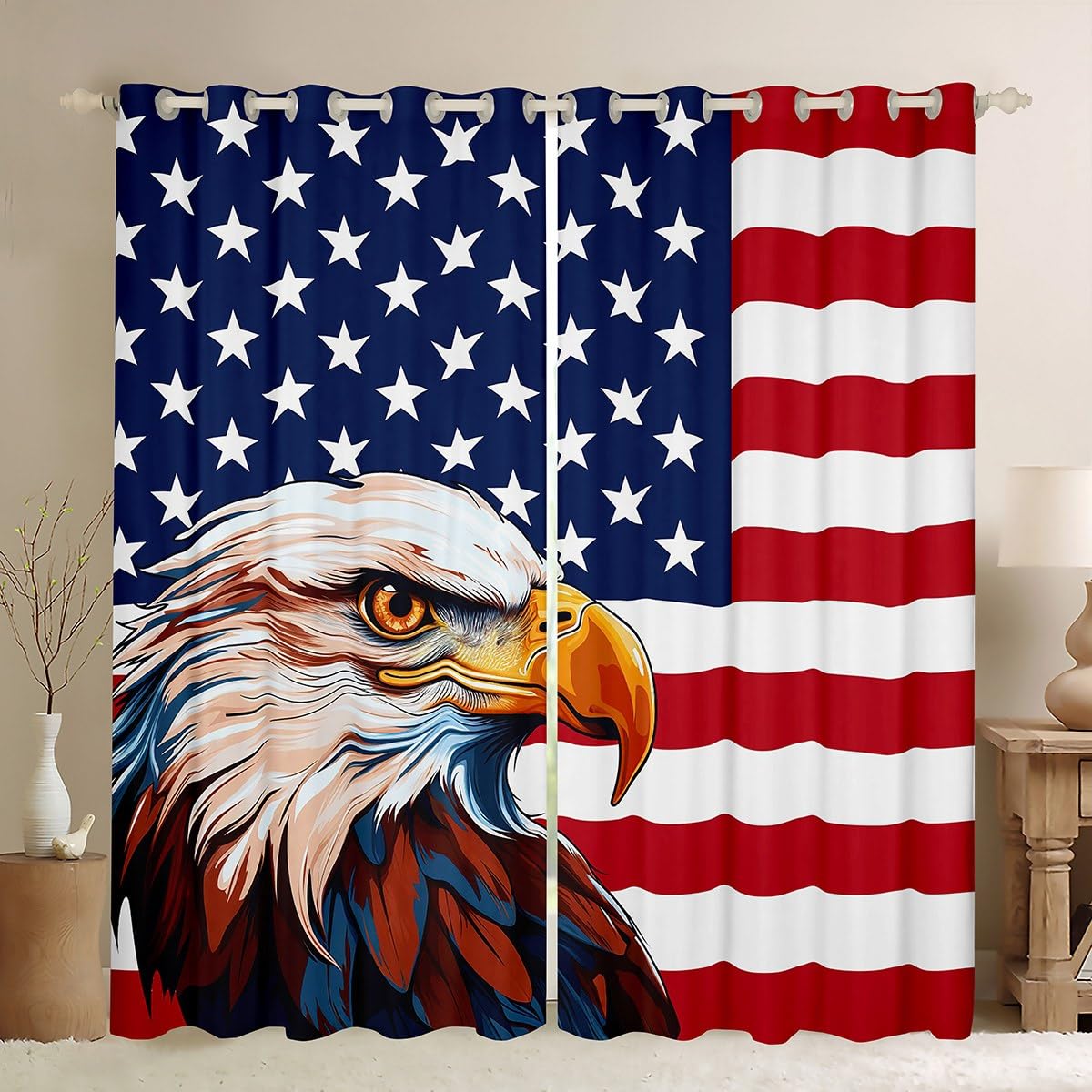 American Flag Window Treatment, Eagle Curtains For Kids Teens Adult, United States Window Curtains 52