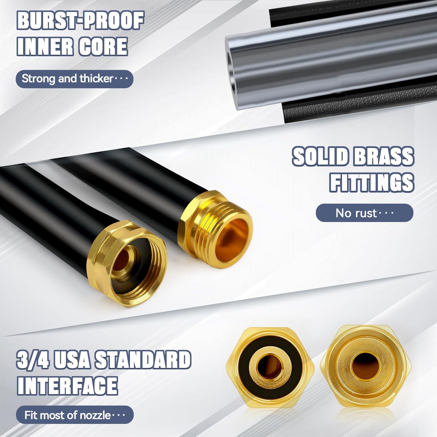 Non-Expanding Garden Hose, Ultra-Light Durable Water Hose with Solid Brass Fittings, Flexible Hose for Lawn, Car Wash, No-Kink and Easy to Storage (100FT)
