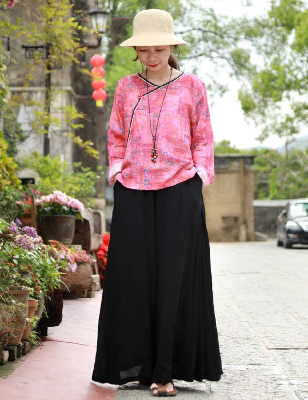 LZJN Women's Soft Casual Wide Leg Long Palazzo Pants Loose Fit Trousers Yoga Pants