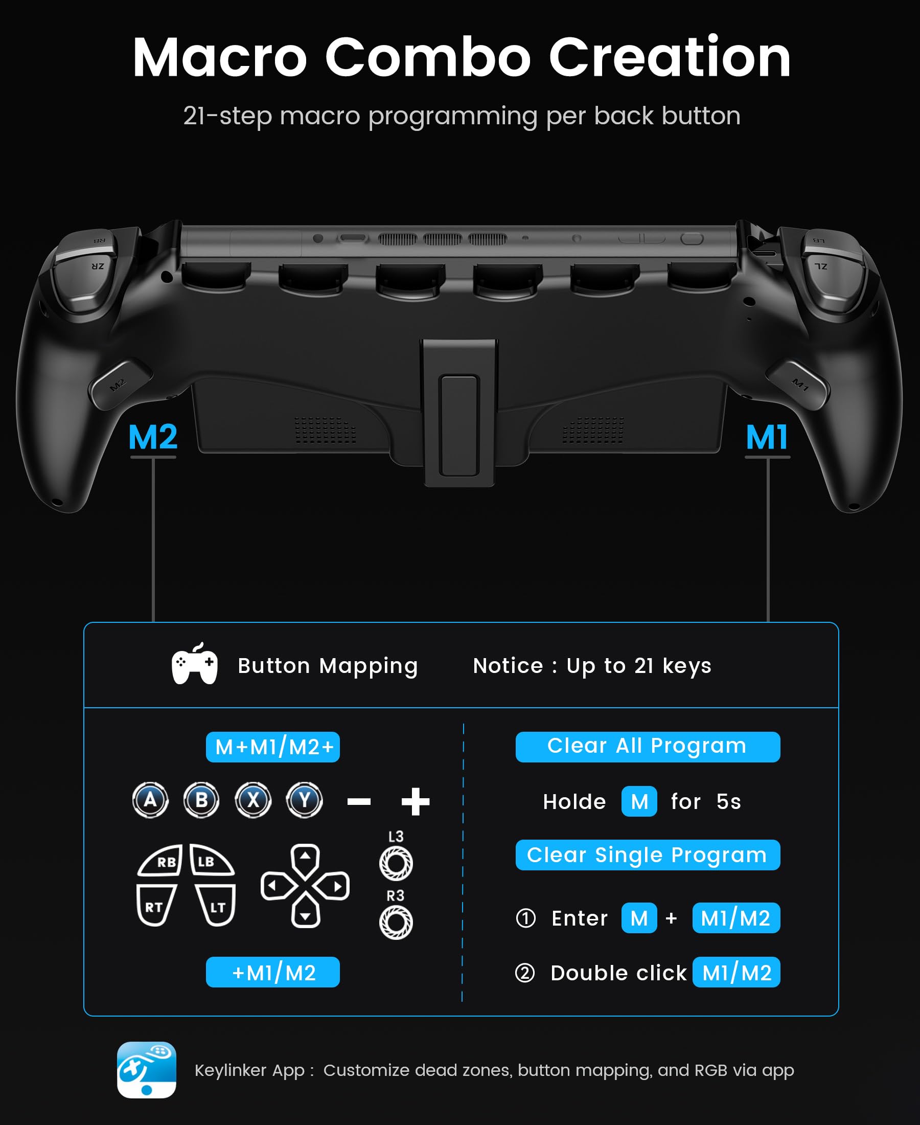 ALEEMTRY Switch Controller Handheld für Switch 2 Konsole, Kabellose Bluetooth Großer Griff Controller Switch 2 mit RGB Hall-Effekt Joysticks/1000mAh Akku/Turbo/Dual Vibration/Makro-Rücktasten