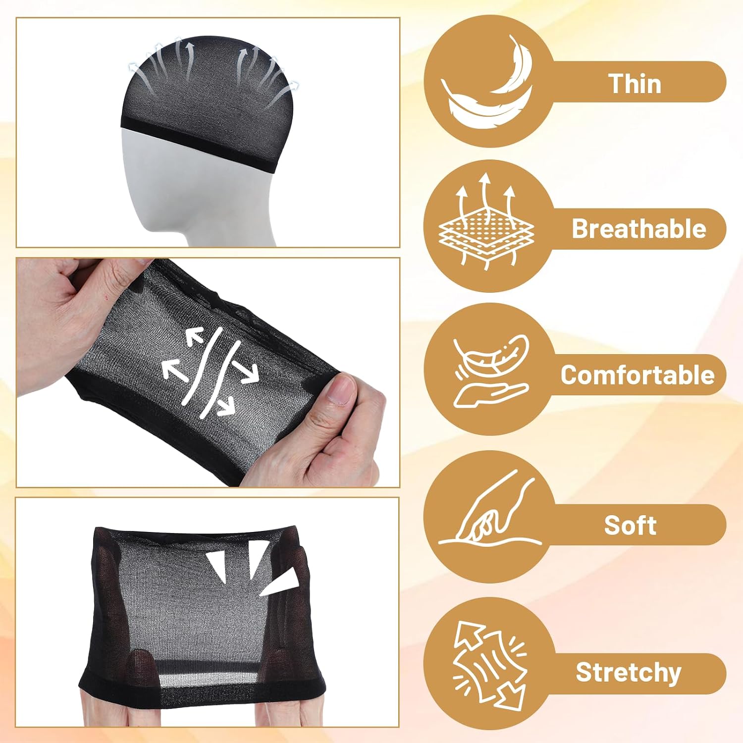 10Pcs Wave Caps, Stocking Wave Cap for Men Stretchy Wig Cap for Women, Lightweight Beanie for Quick Waves Hairnet for Men & Women, Comfortable Fit, Black