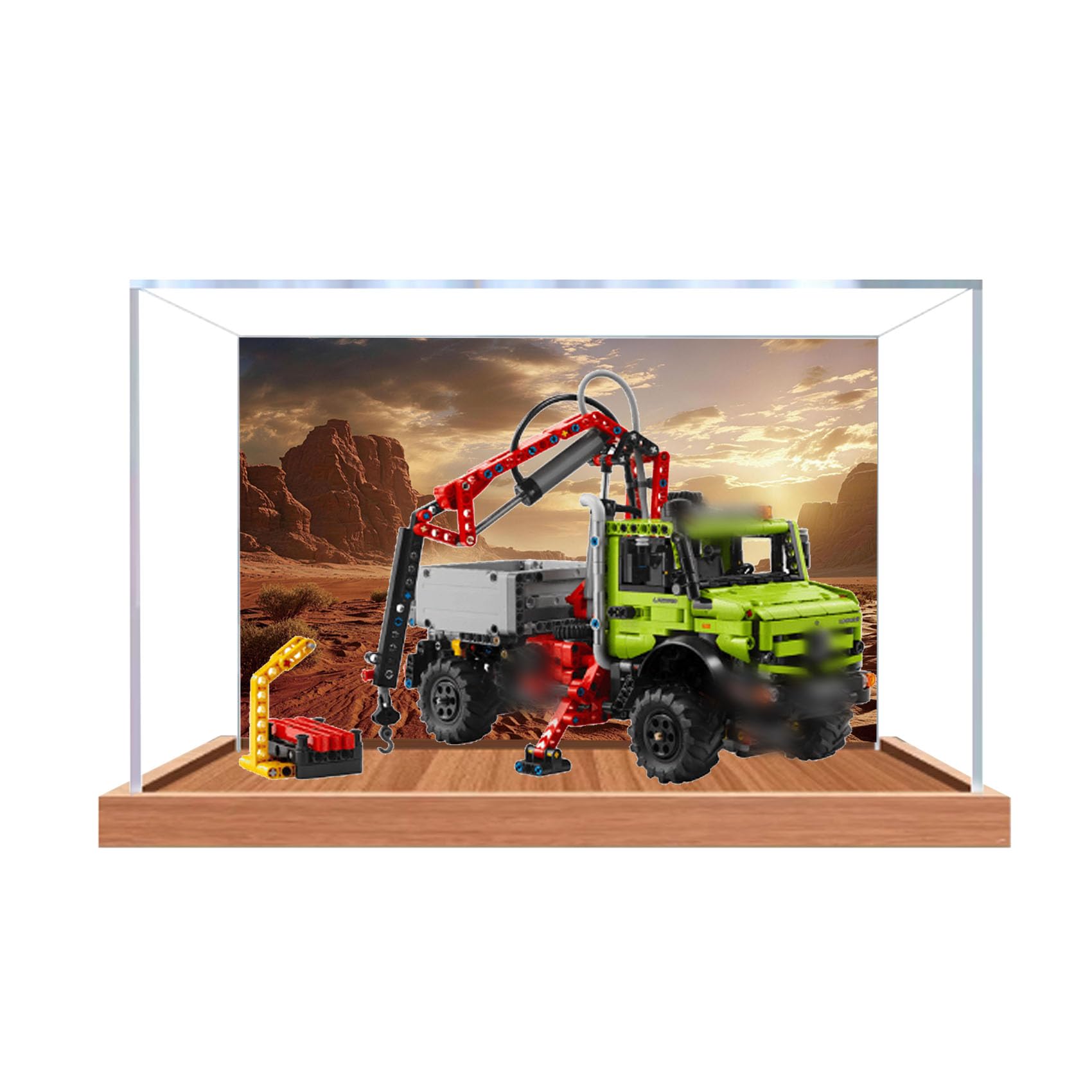Acrylic Display Case for Le-go 42242 Crane Truck Model, Dustproof Display Box (display box only) (StyleB Background 3mm)