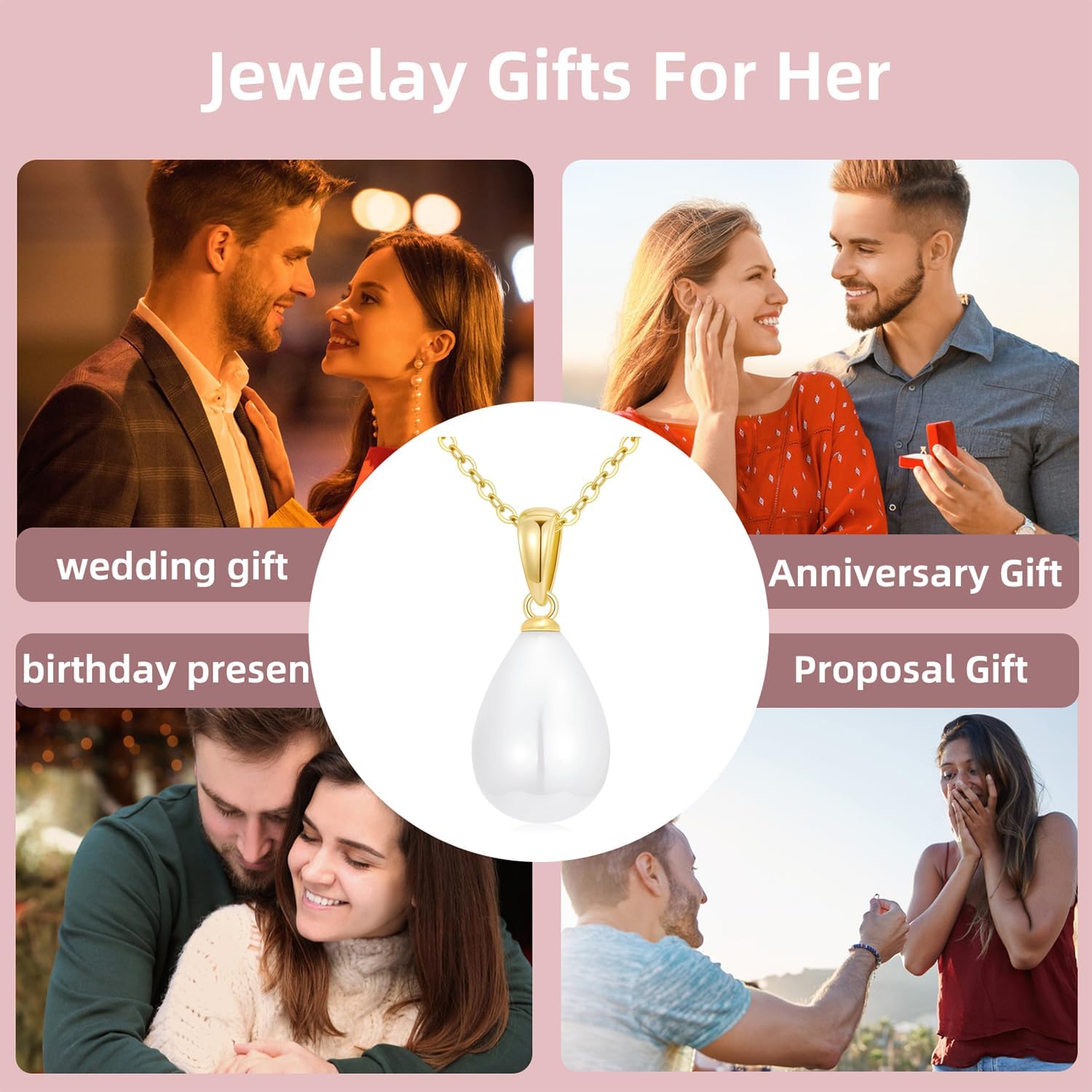 14K Solid Gold Teardrop Pearl Necklace for Women, 13mm Handpicked Freshwater Cultured Pearl Pendant Anniversary Birthday Gift for Women, Wife, Mom, Sister 18"