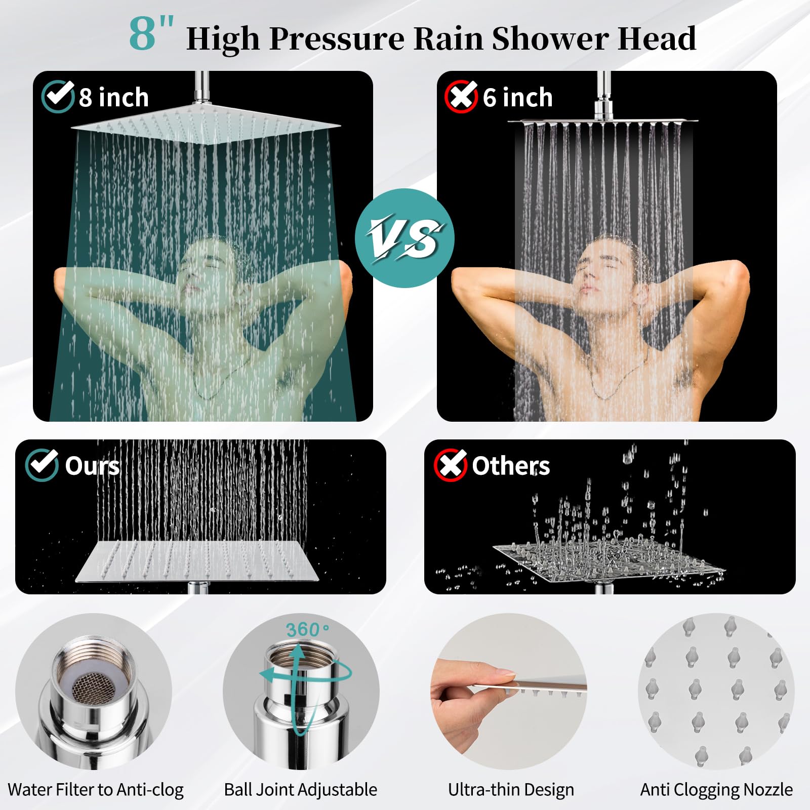 Cabezal de ducha para lluvia con mano, cabezal de ducha de alta presión con brazo de extensión de 11 pulgadas, 9 ajustes de alcachofa de ducha de mano con soporte y manguera, cabezal de