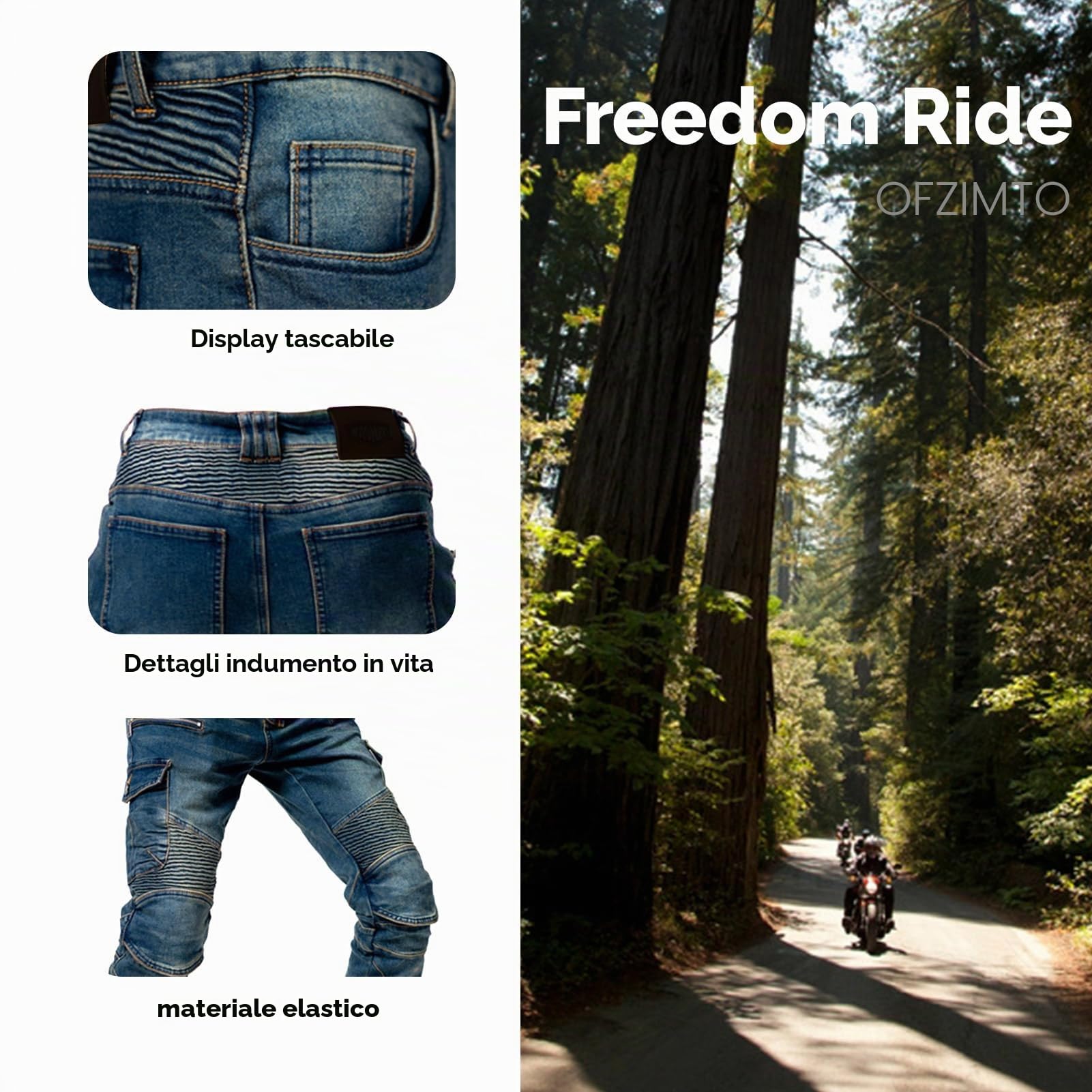 Pantaloni Moto Uomo con Protezioni, Jeans Moto Uomo Elasticizzati con Copertura Protettiva di Seconda Generazione, Marchio CE (EN1621-1:2036)