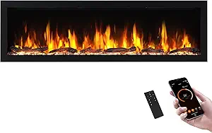 PuraFlame Bernice 60 Inch Smart Linear Electric Fireplace with Hidden Vent Design