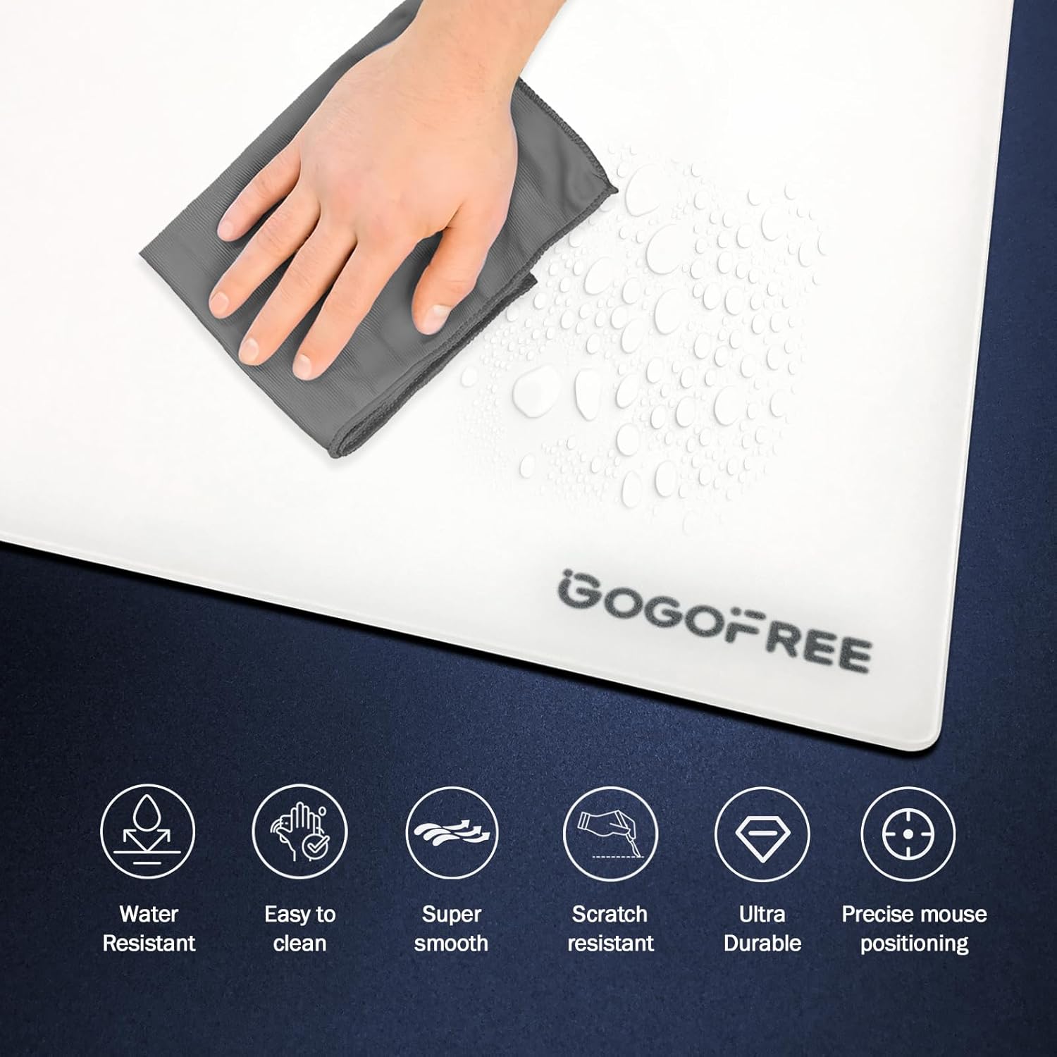 Glass Mousepad with Hard Surface for Gaming, Ultra Smooth Mouse Mat, Water-Resistant Large Mouse Pad Precision Speed Control for Esport Games/Office, White XL(15.7’’×19.6’’)