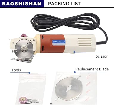 BAOSHISHAN Electric Rotary Fabric Cutter 65mm Hand-Held Blade Cloth Cutting Machine, Scissors 110V for Carpets, Multi-Layer Leather Under 25mm 1inch