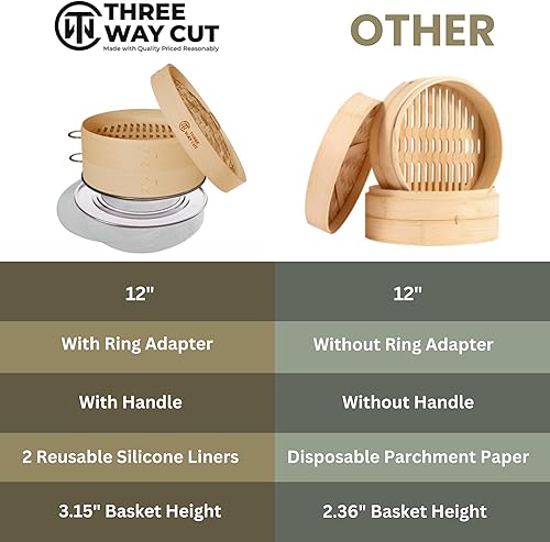 Miniatura 5 de Cesta para cocinar al vapor de bambú de 2 niveles - Cestas de 30 cm con asa, revestimiento de silicona, adaptador, prensa para masa y cortador de