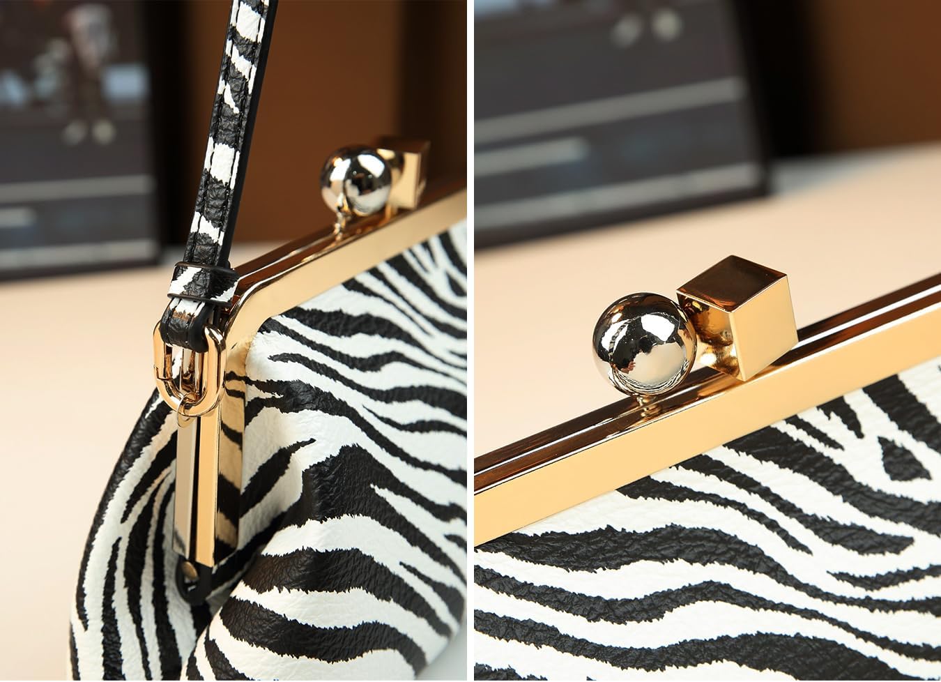 Rejolly Women Vintage Kiss Lock Top Handle Handbag Evening Purse Crossbody Shoulder Bag with Chain Strap