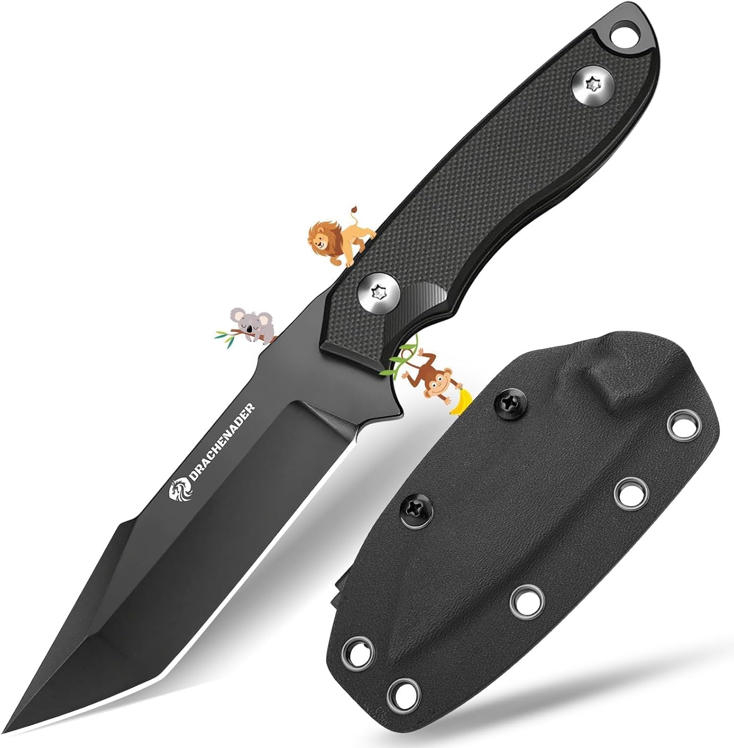 DRACHENADER Horizontal Carry Fixed Blade Knife 59-61 HRC D2 Steel Full Tang Tanto EDC Knife, G10 Handle, Kydex Sheath for Horizontal Scout Carry, Tactical Outdoor Survival Knife